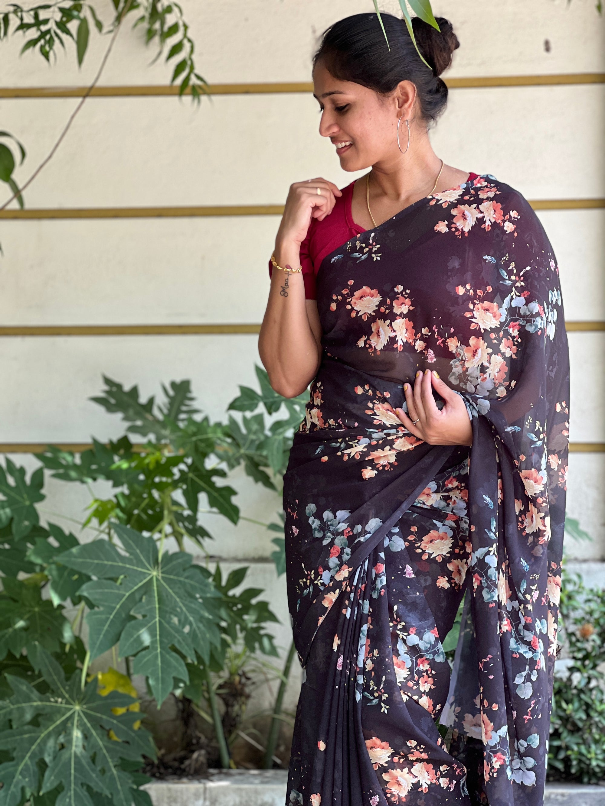 Digital floral printed georgette saree