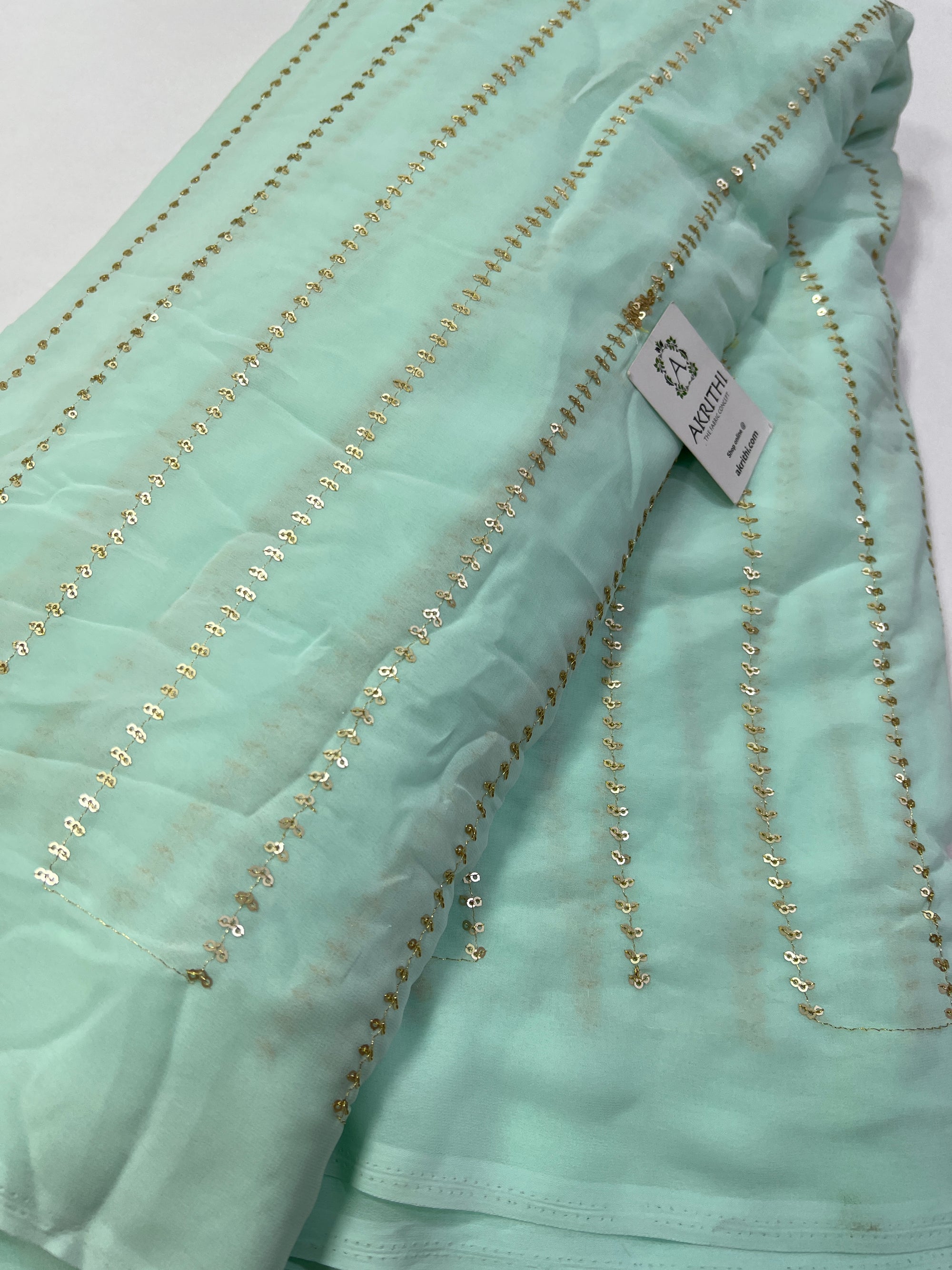 Embroidery on Sea green Georgette fabric