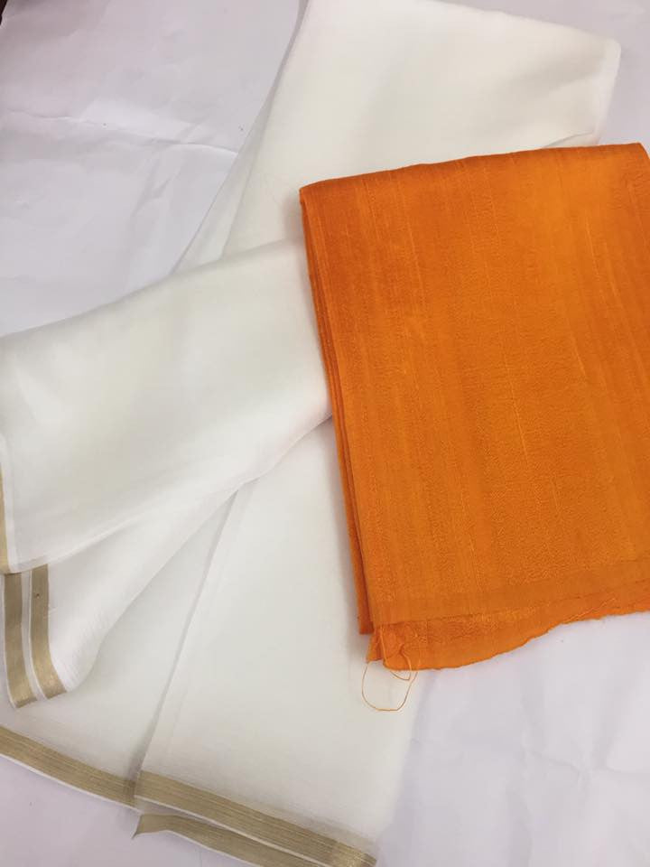 Pure raw silk top with pure silk chiffon dupatta