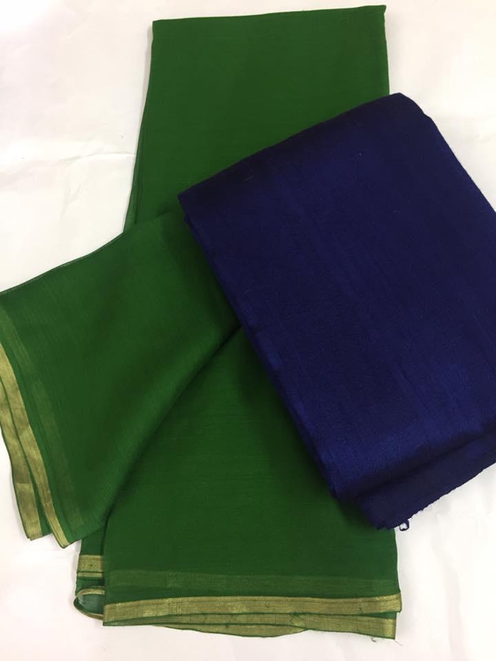 Pure silk chiffon saree with pure raw silk blouse