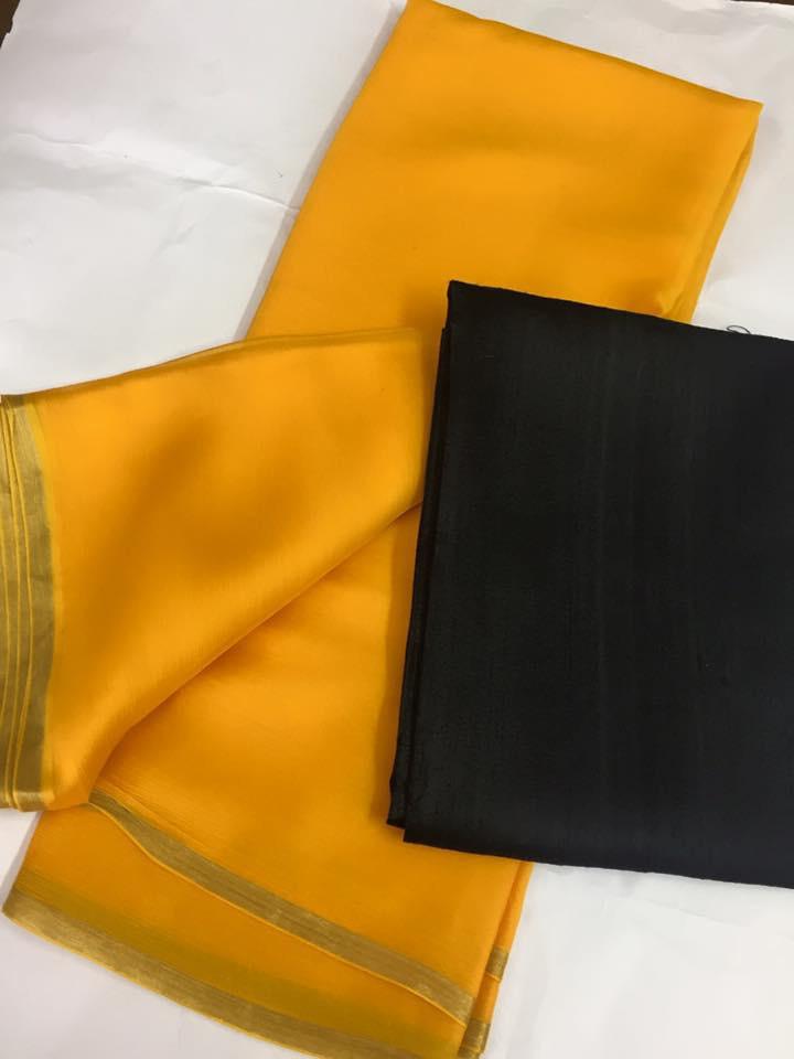 Pure silk chiffon saree with pure raw silk blouse