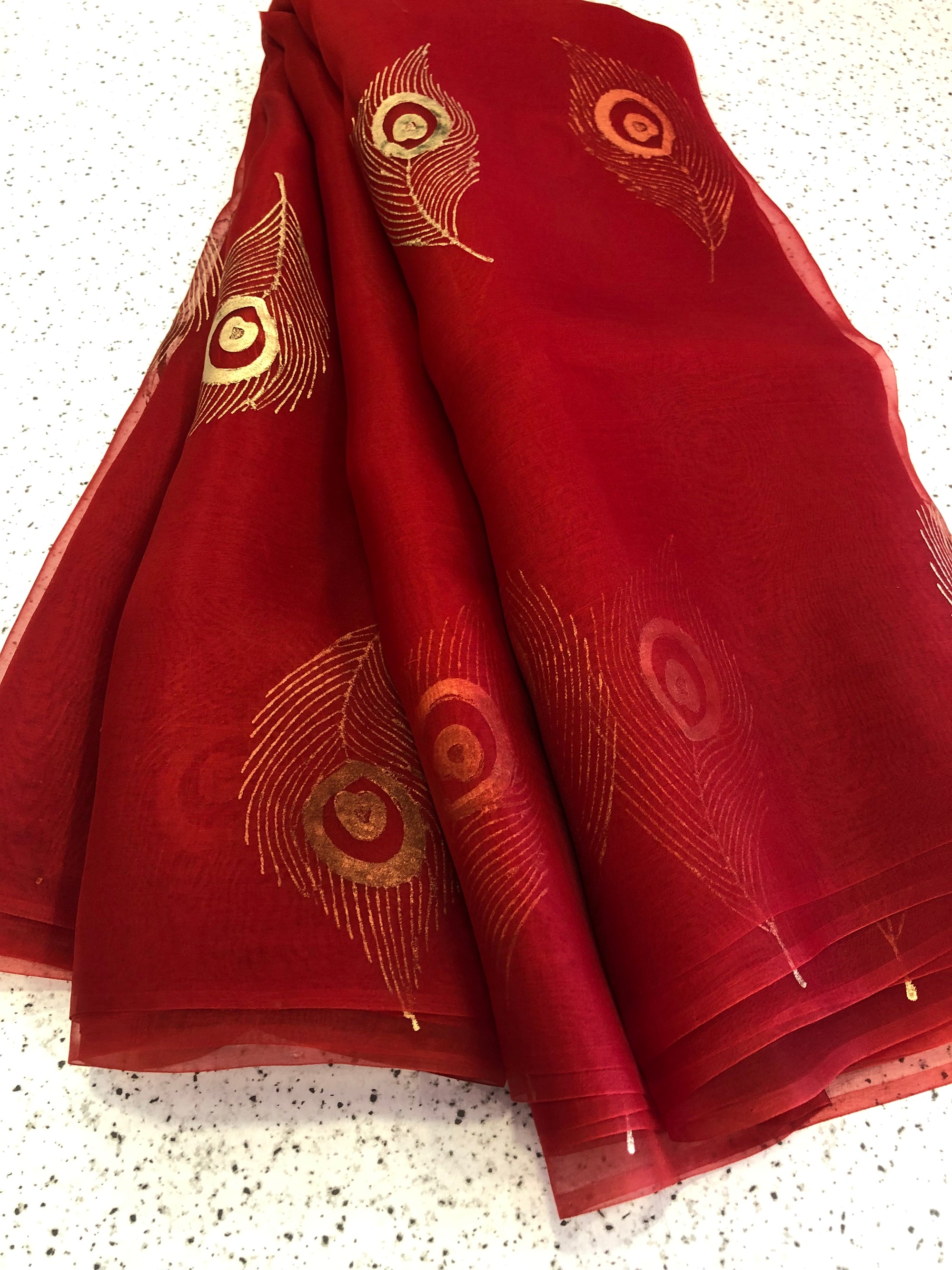BLOCK PRINTED PURE SILK ORGANZA SAREE