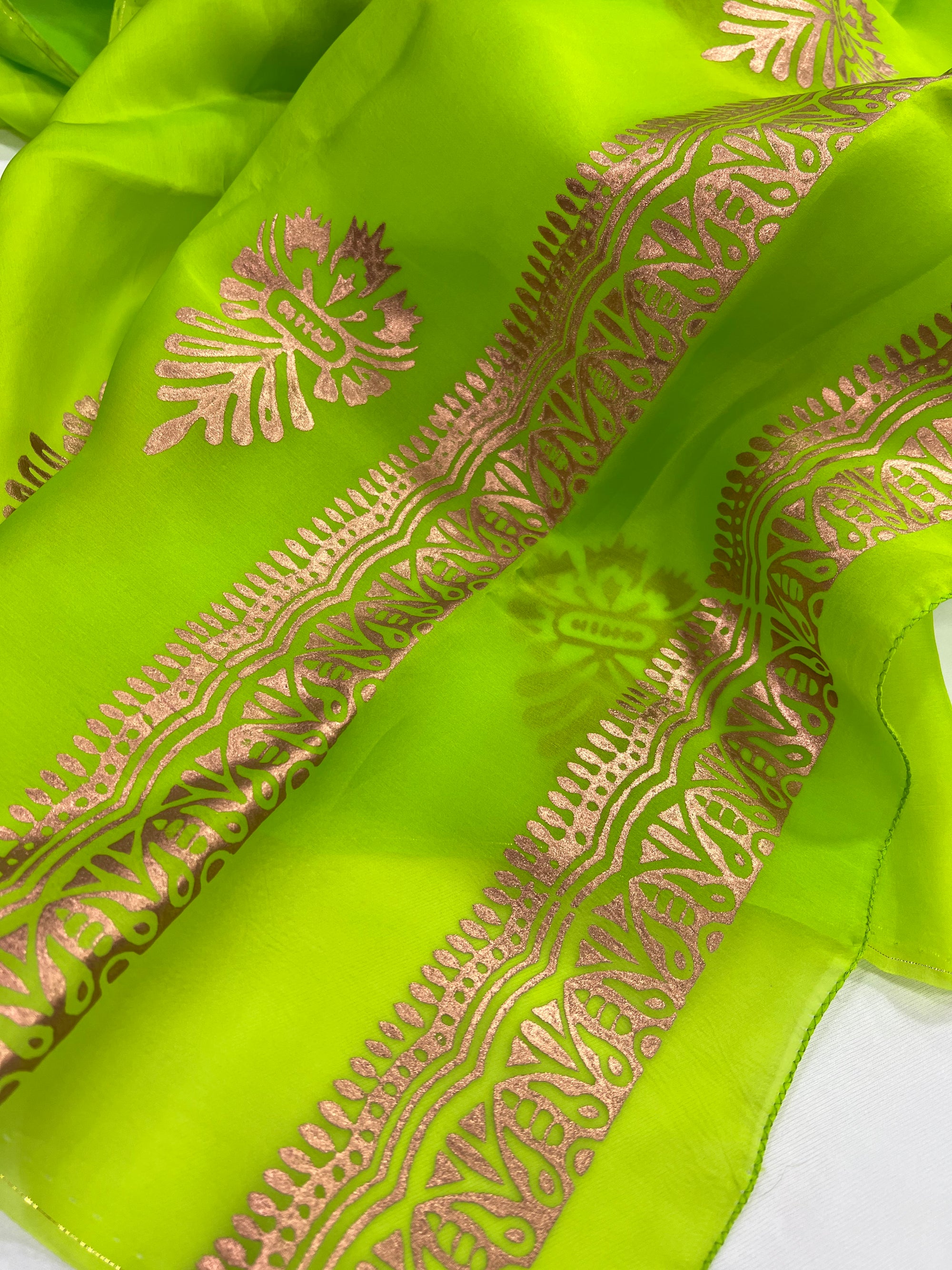 BLOCK PRINTED PURE SILK SATIN ORGANZA SAREE