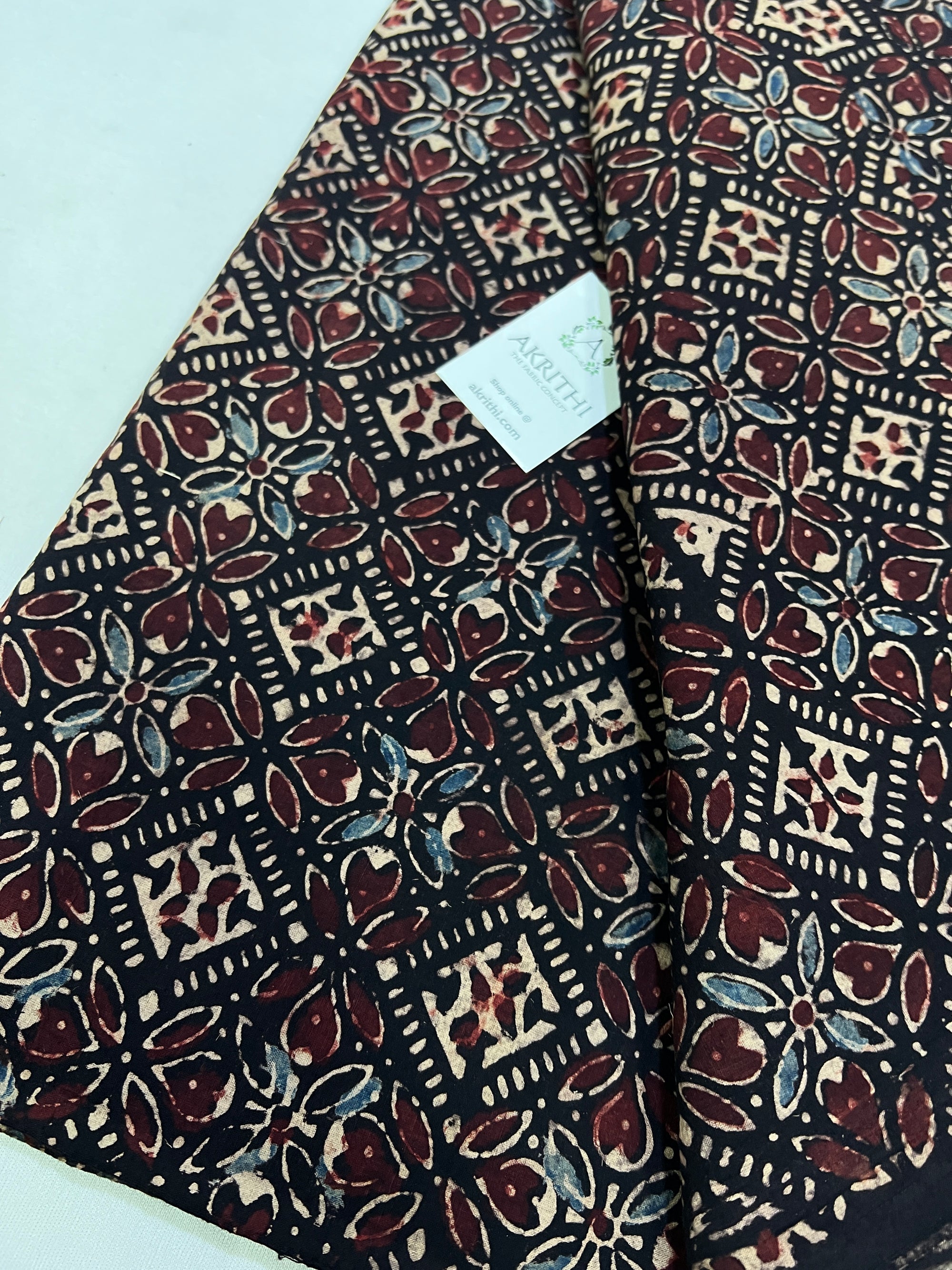 Hand block Printed ajrakh pure cotton fabric