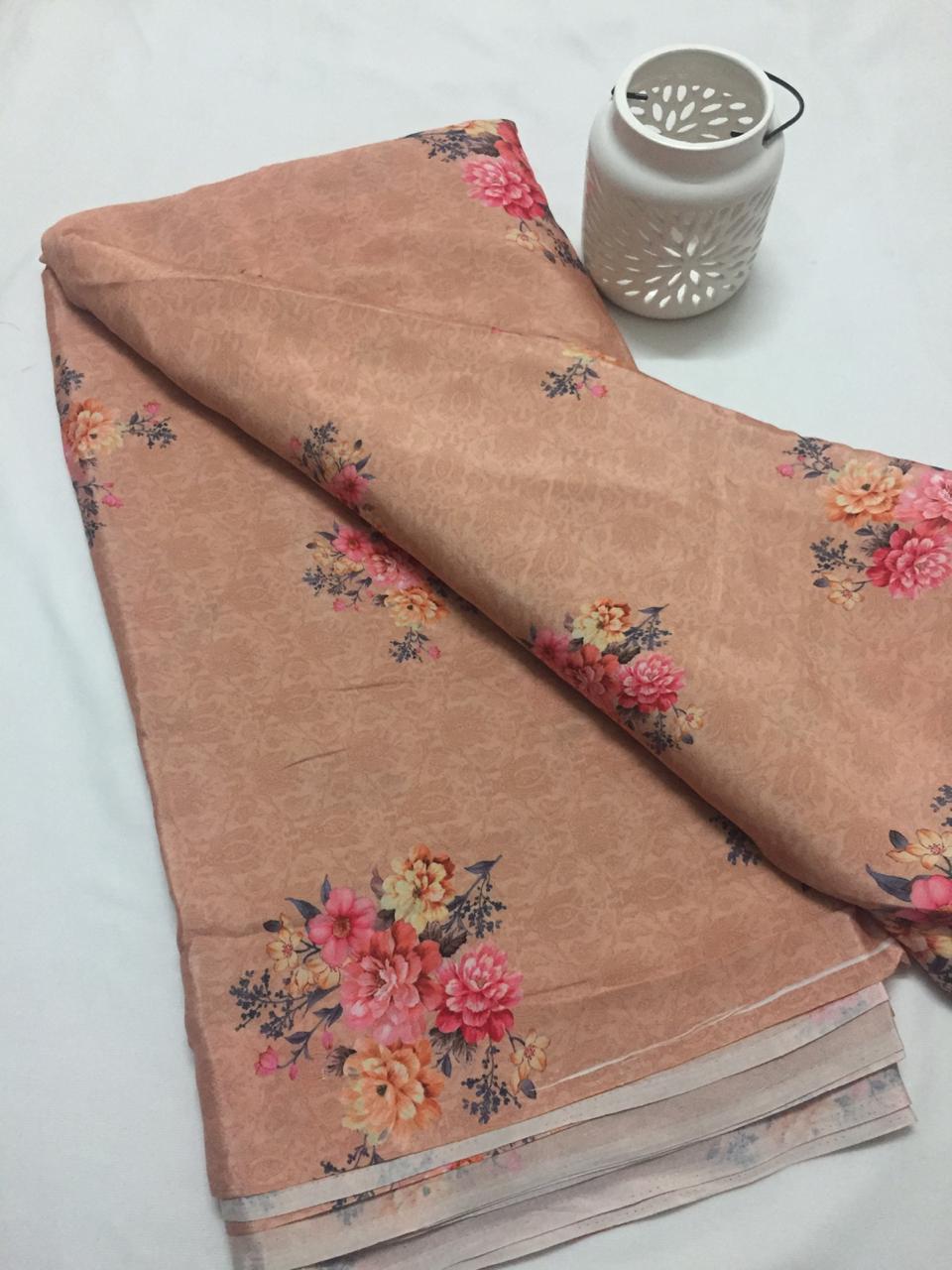Digital floral printed crepe fabric