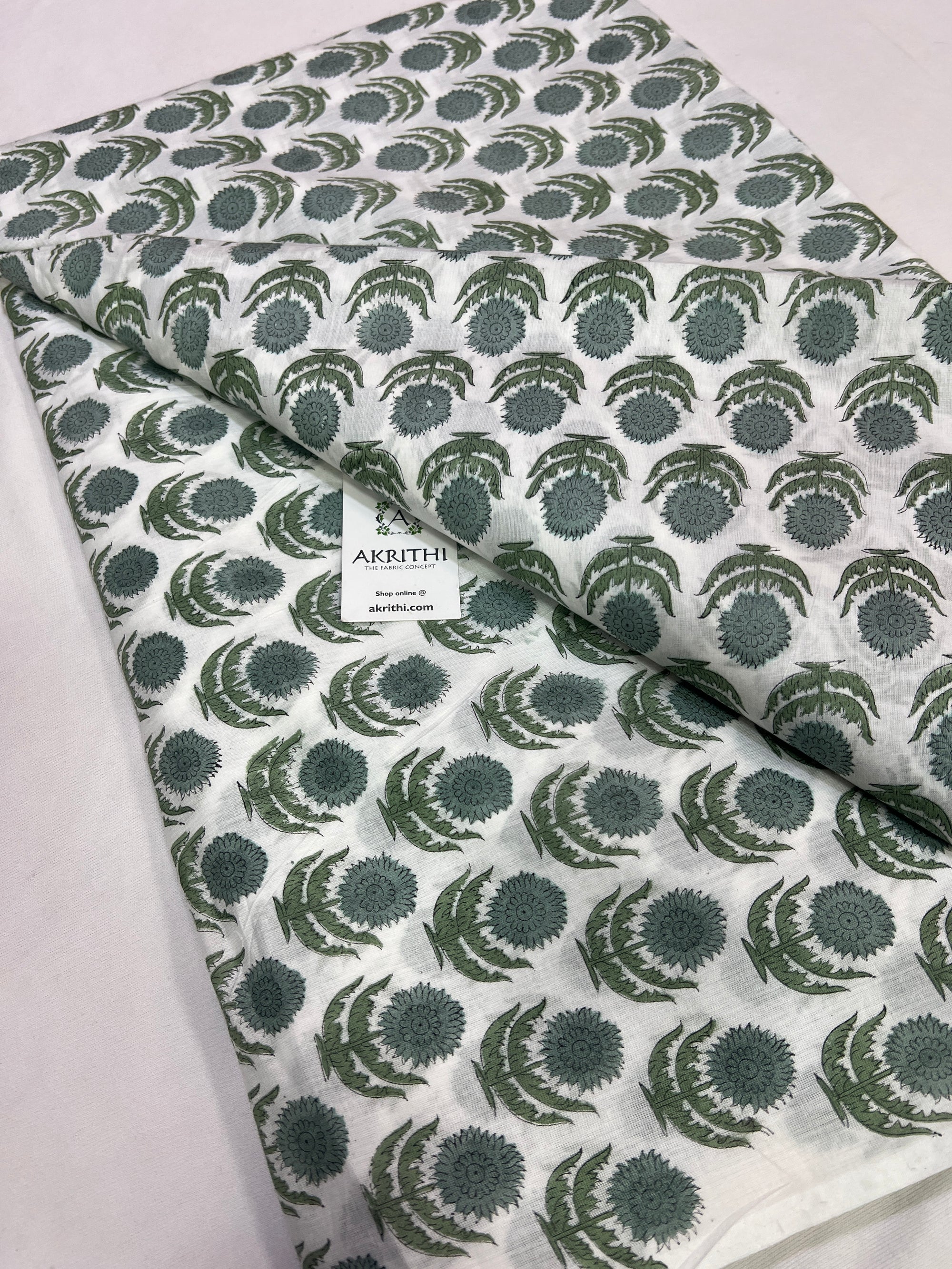 Hand block Printed pure mul cotton fabric