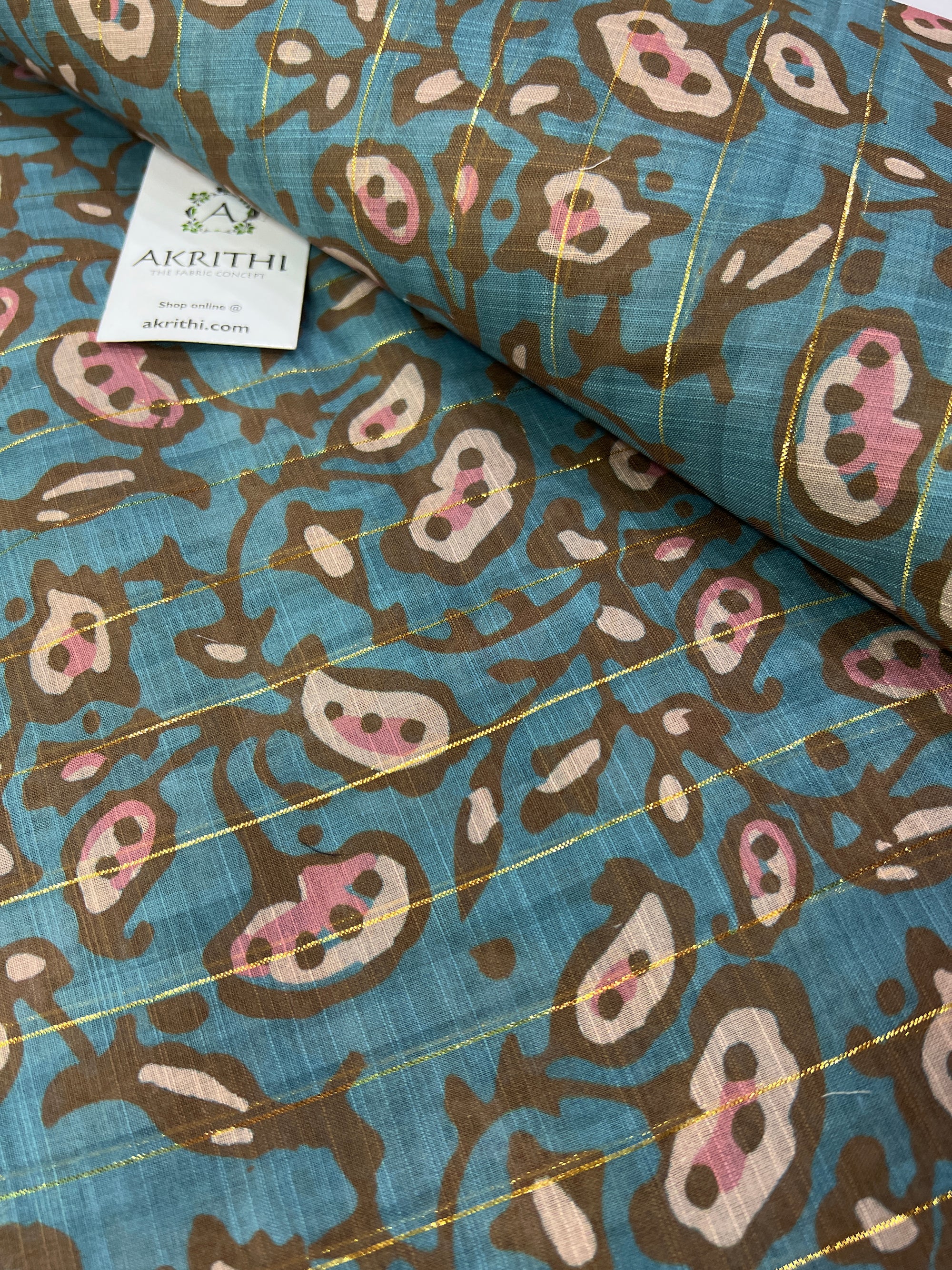 Digital printed munga cotton fabric with Zari lines
