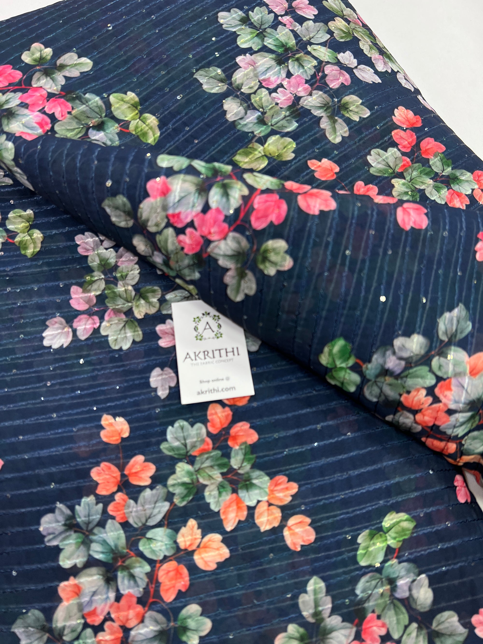 Digital printed georgette fabric with sequins work