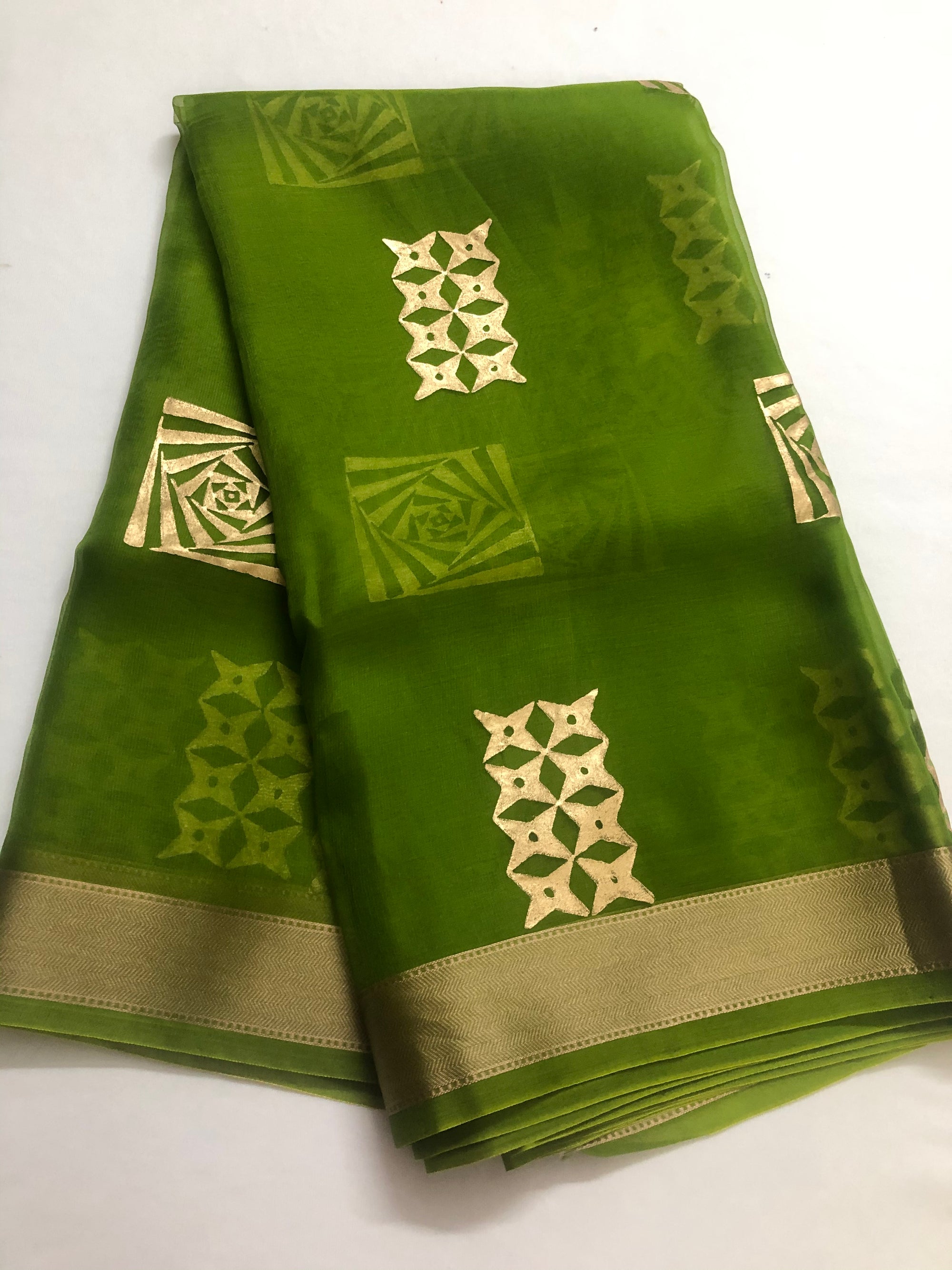 BLOCK PRINTED PURE SILK ORGANZA SAREE