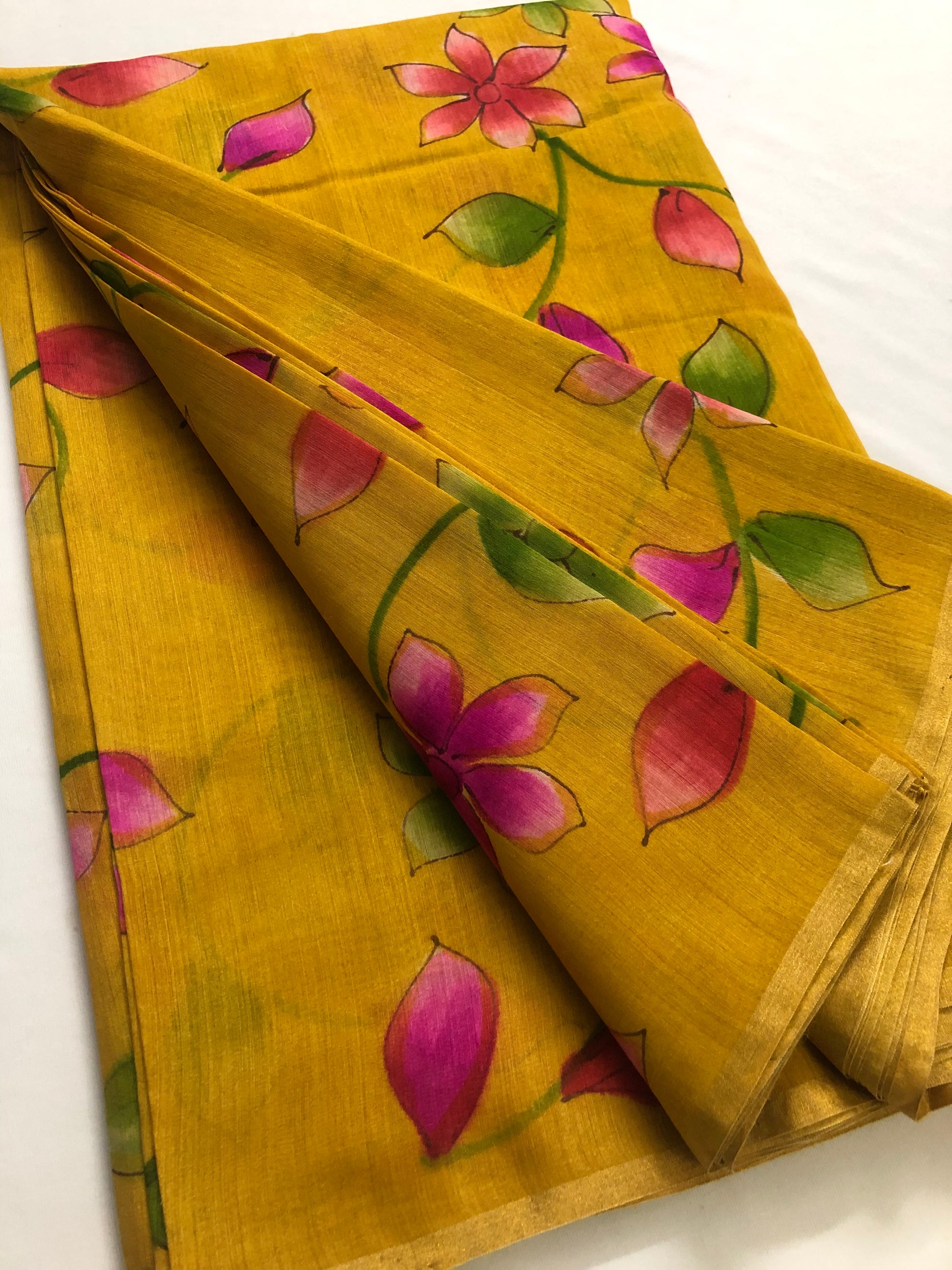 Hand Painted handloom pure munga silk fabric