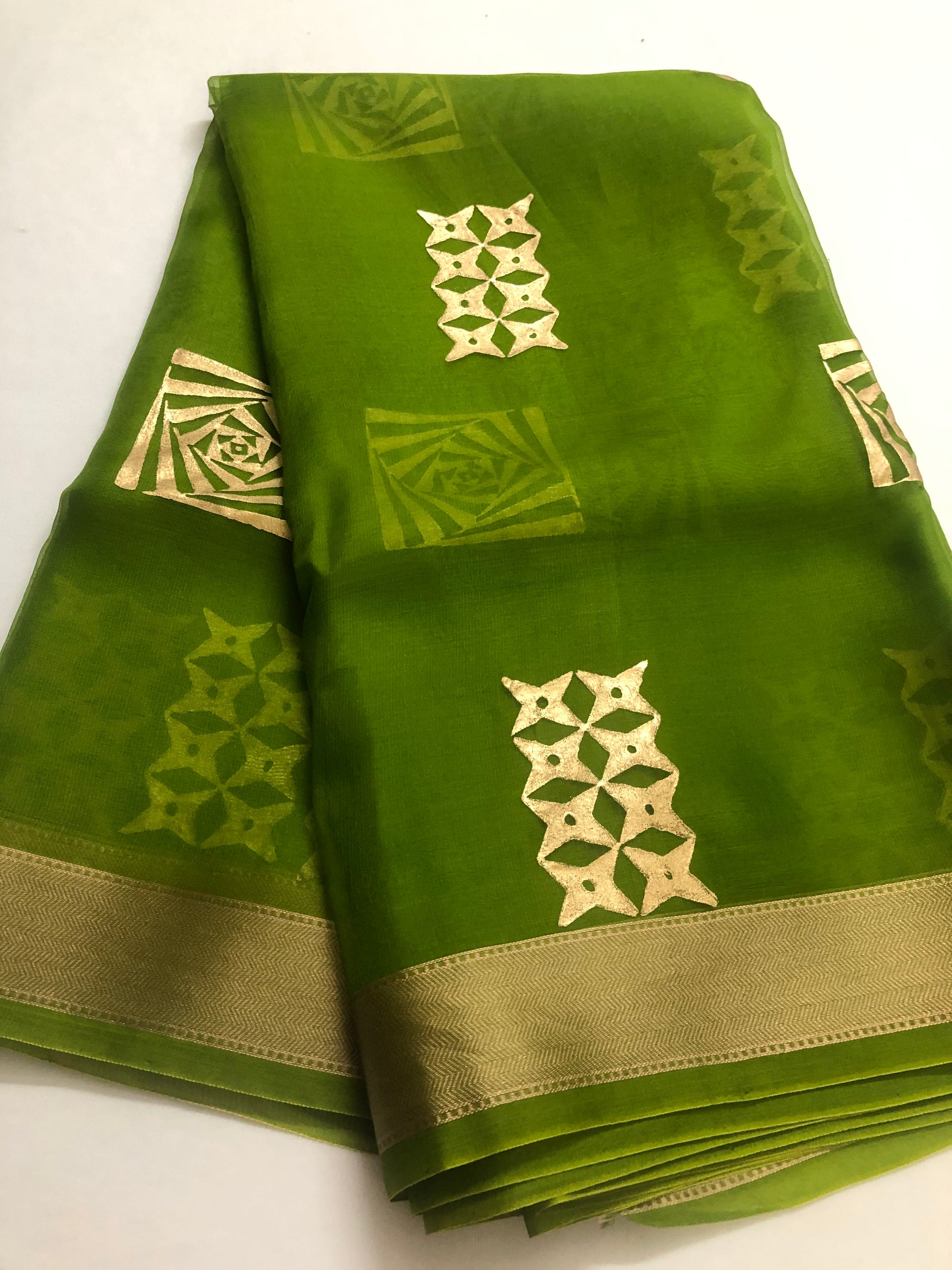 BLOCK PRINTED PURE SILK ORGANZA SAREE