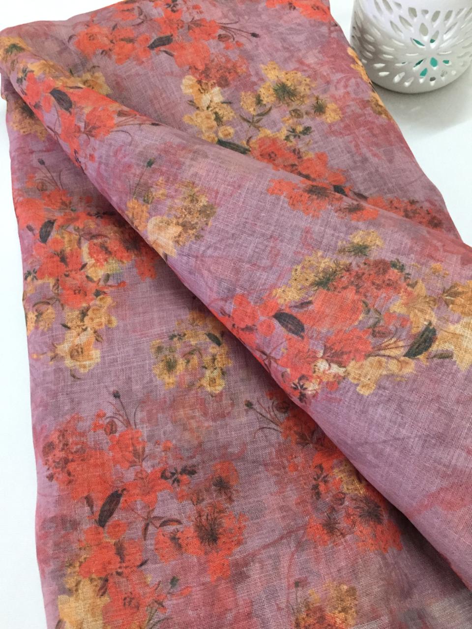Printed Linen fabric with zari border