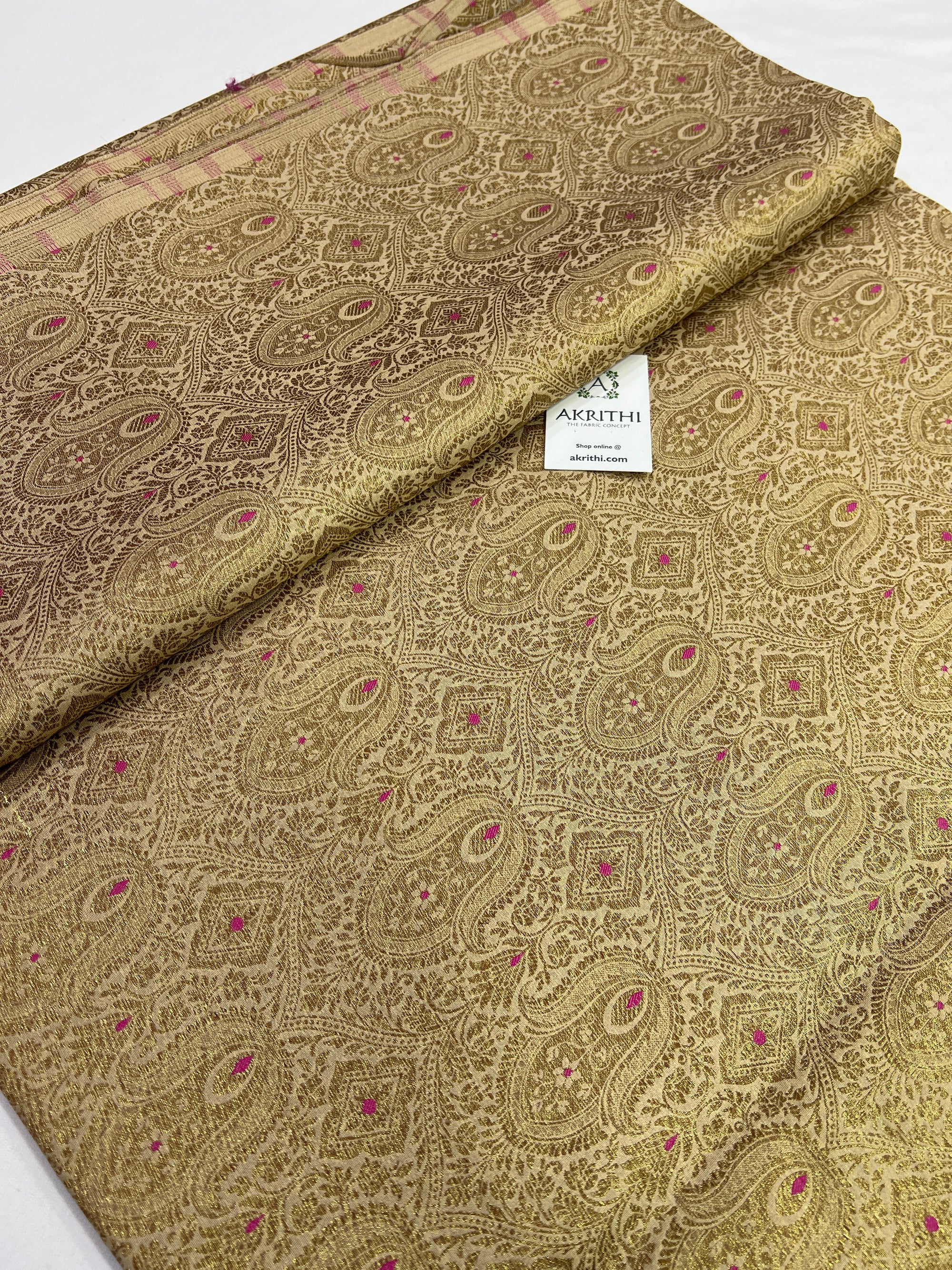 Handloom Banarasi brocade fabric with antique zari