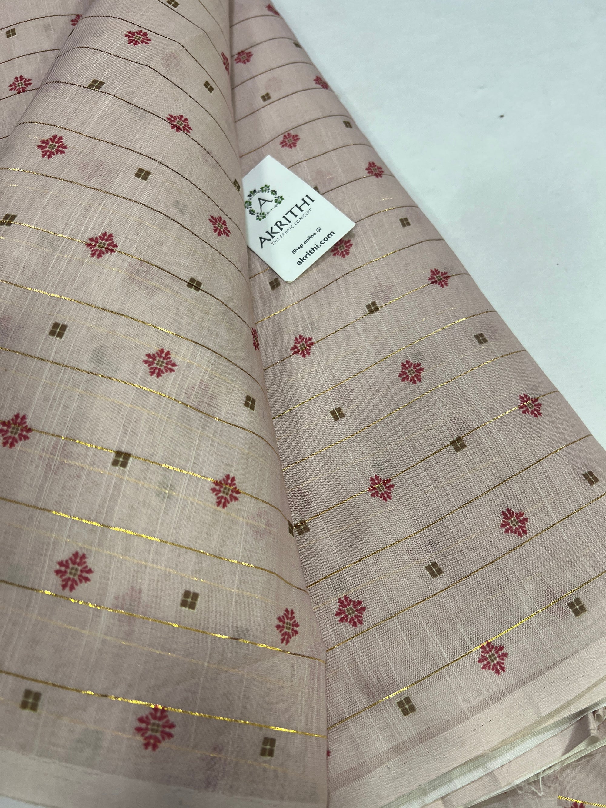 Digital printed munga cotton fabric with Zari lines