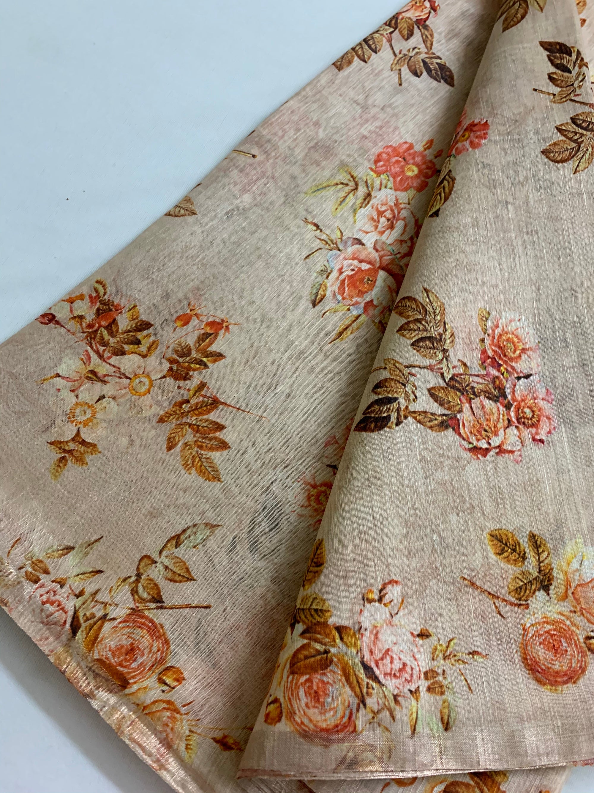 Handloom Printed pure linen silk fabric