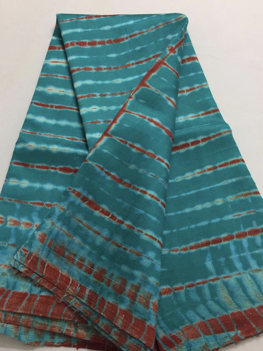 Shibori tie and dye pure raw silk fabric