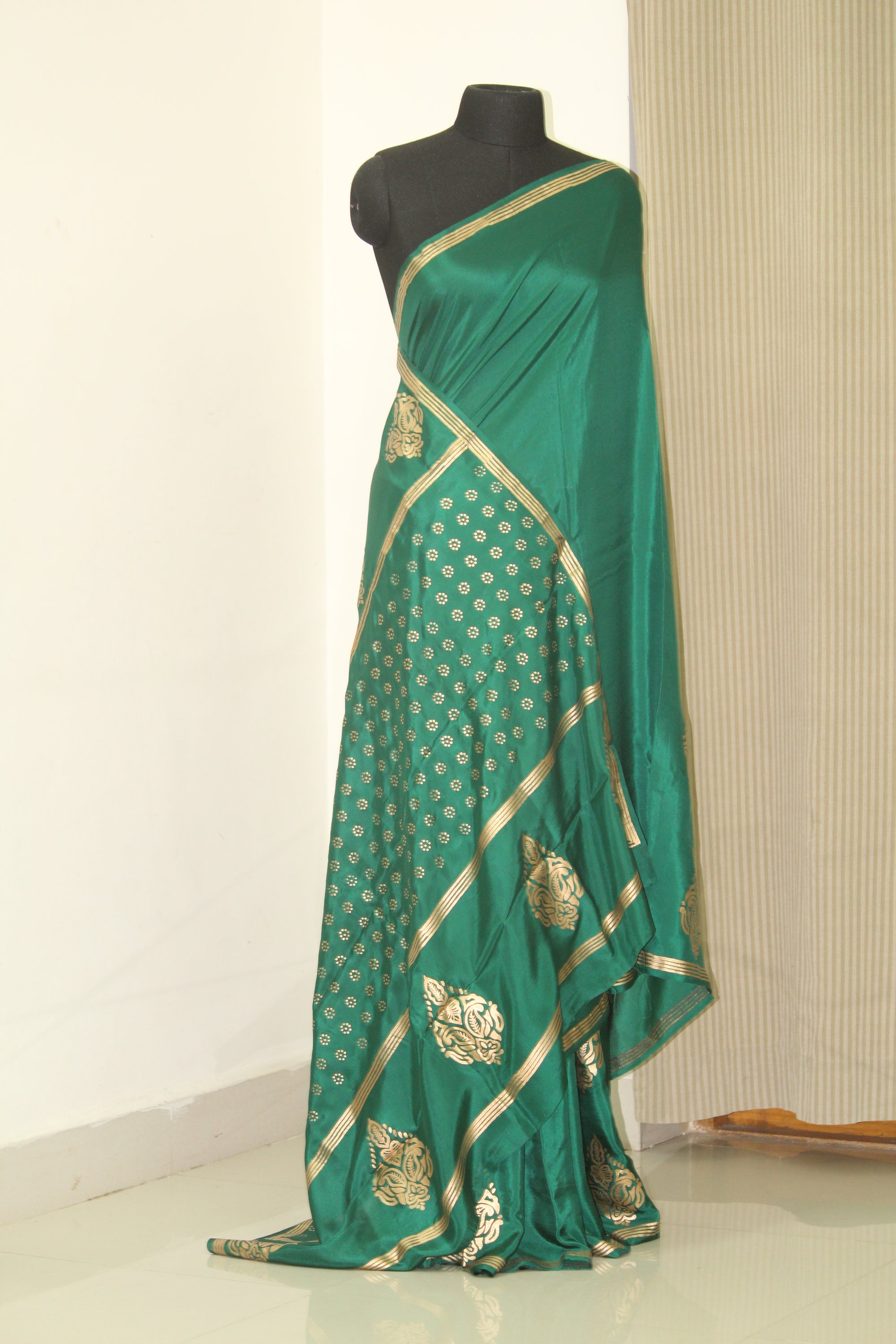 Block printed pure habutai silk saree