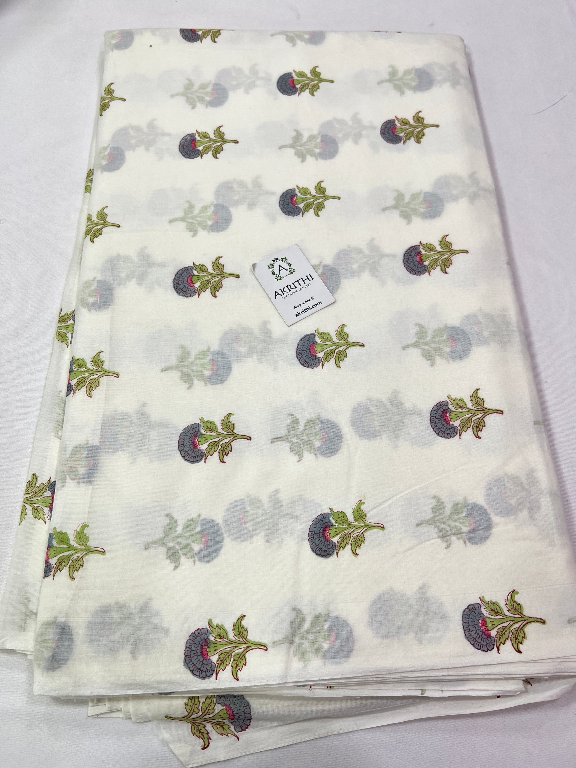 Hand Block Printed pure mul cotton fabric