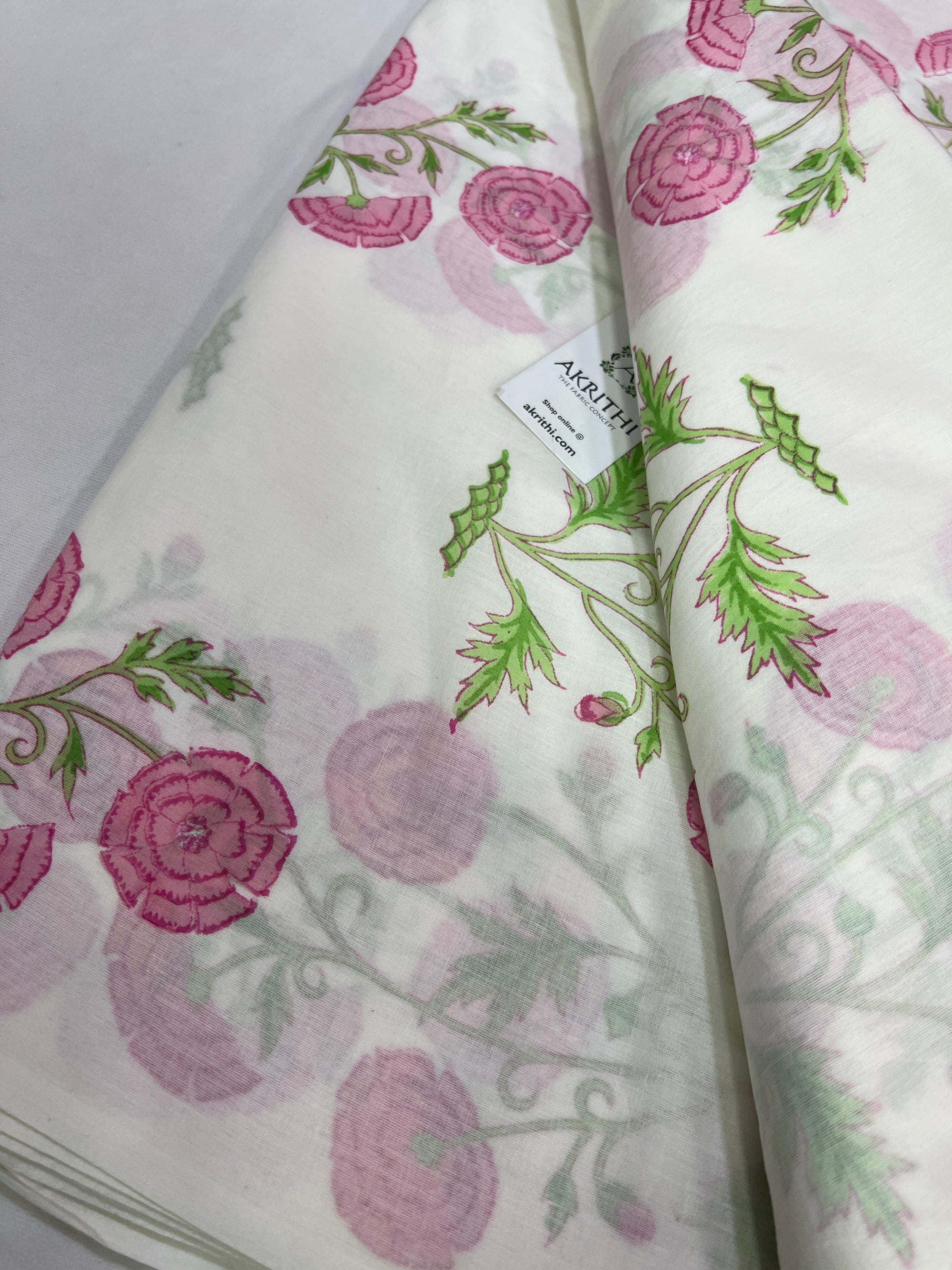 Hand block Printed pure mul cotton fabric