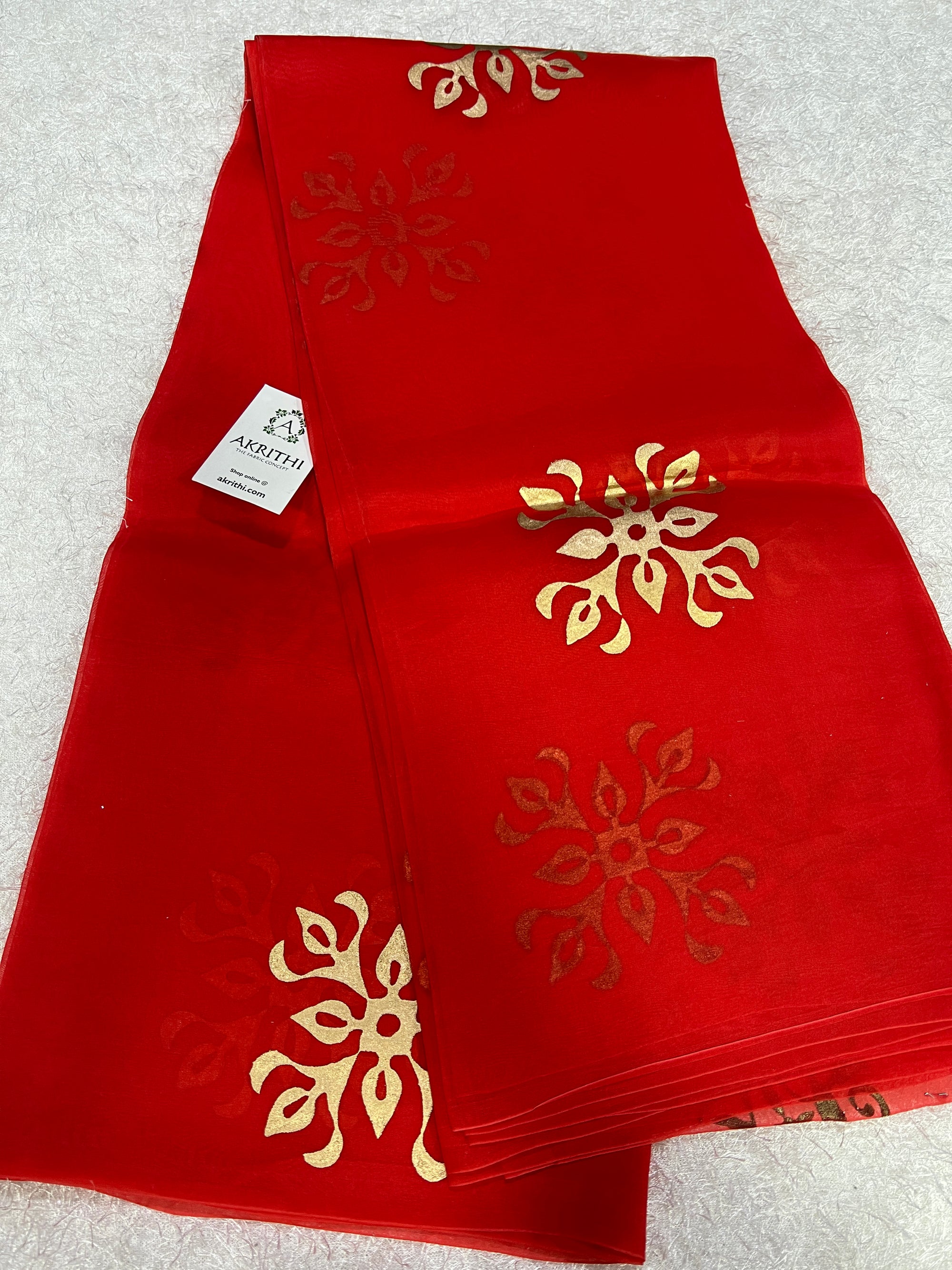 BLOCK PRINTED PURE SILK ORGANZA SAREE