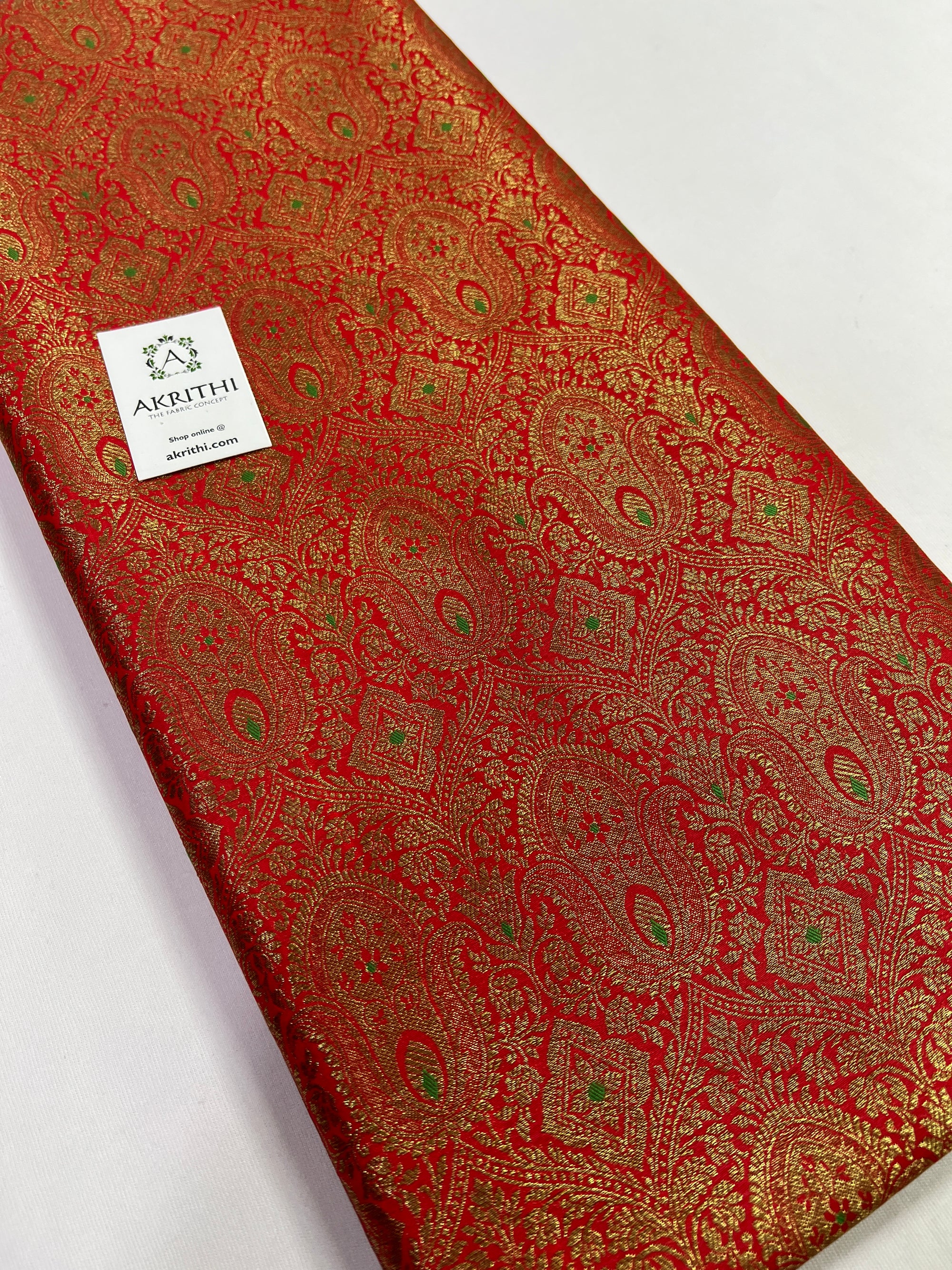 Handloom Banarasi brocade fabric with antique zari