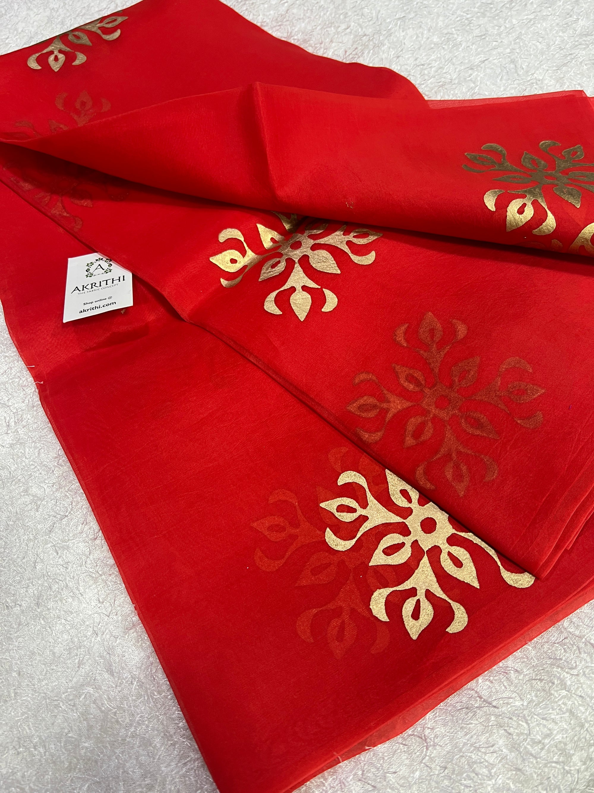 BLOCK PRINTED PURE SILK ORGANZA SAREE