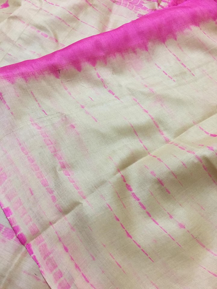 Pure raw silk kurta with tie and dye tussar silk dupatta