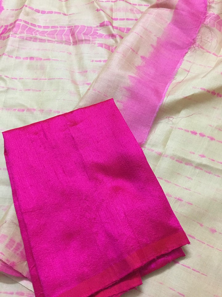 Pure raw silk kurta with tie and dye tussar silk dupatta