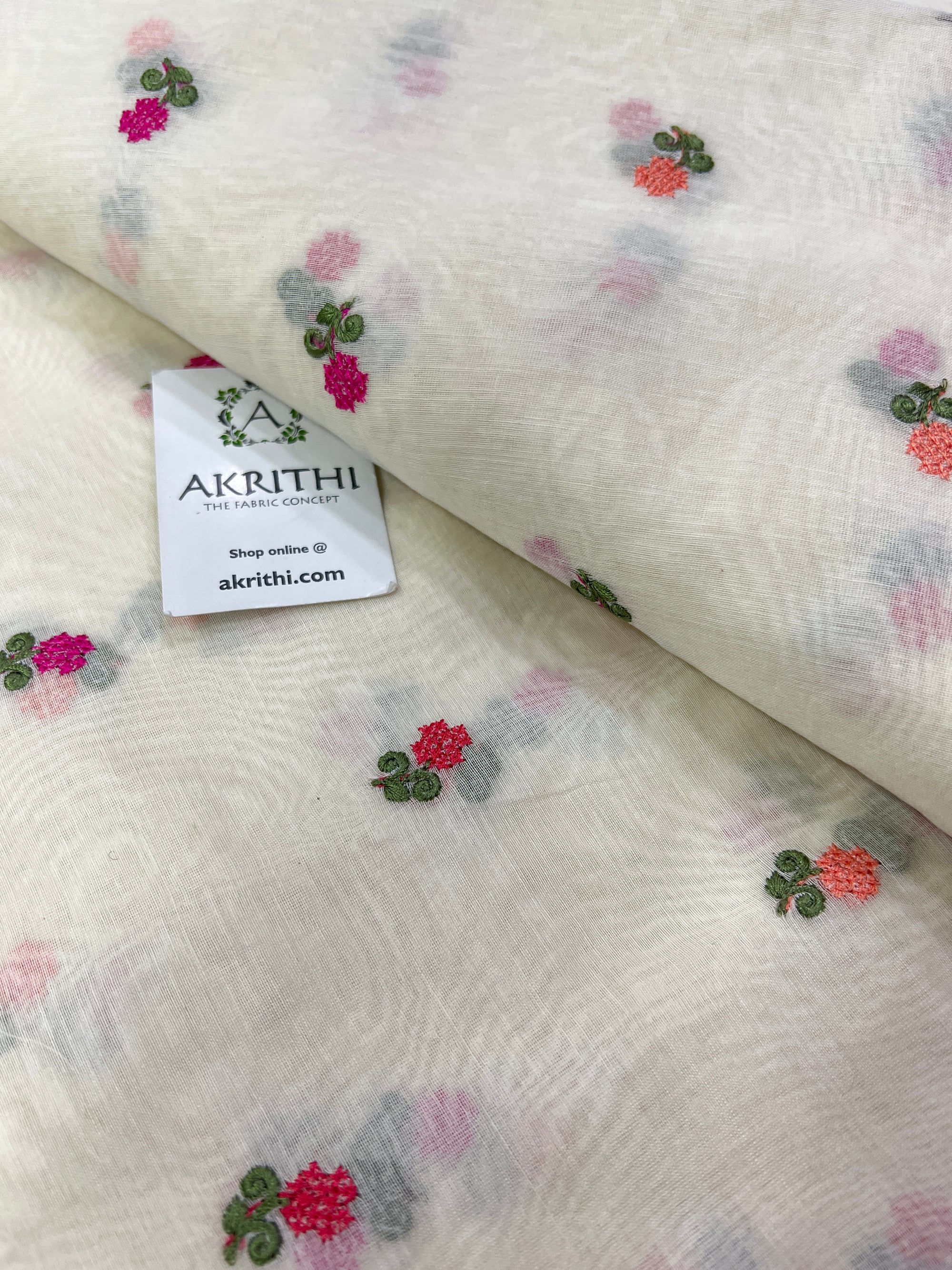 HANDLOOM MUL CHANDERI EMBROIDERED FABRIC