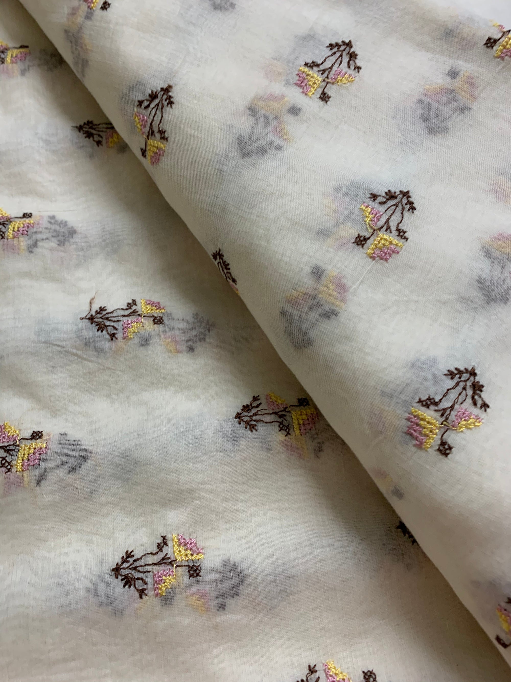 HANDLOOM MUL CHANDERI EMBROIDERED FABRIC