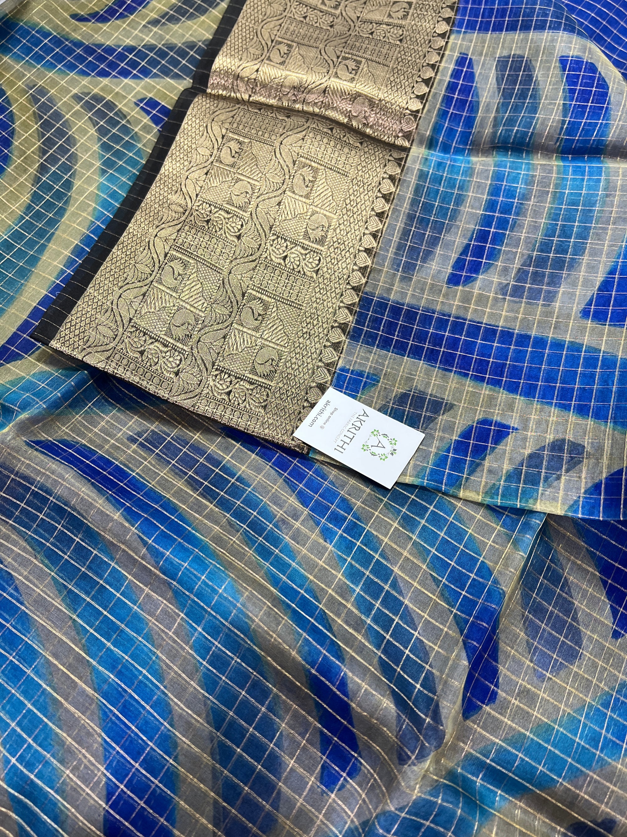 Hand brushed pure silk organza saree