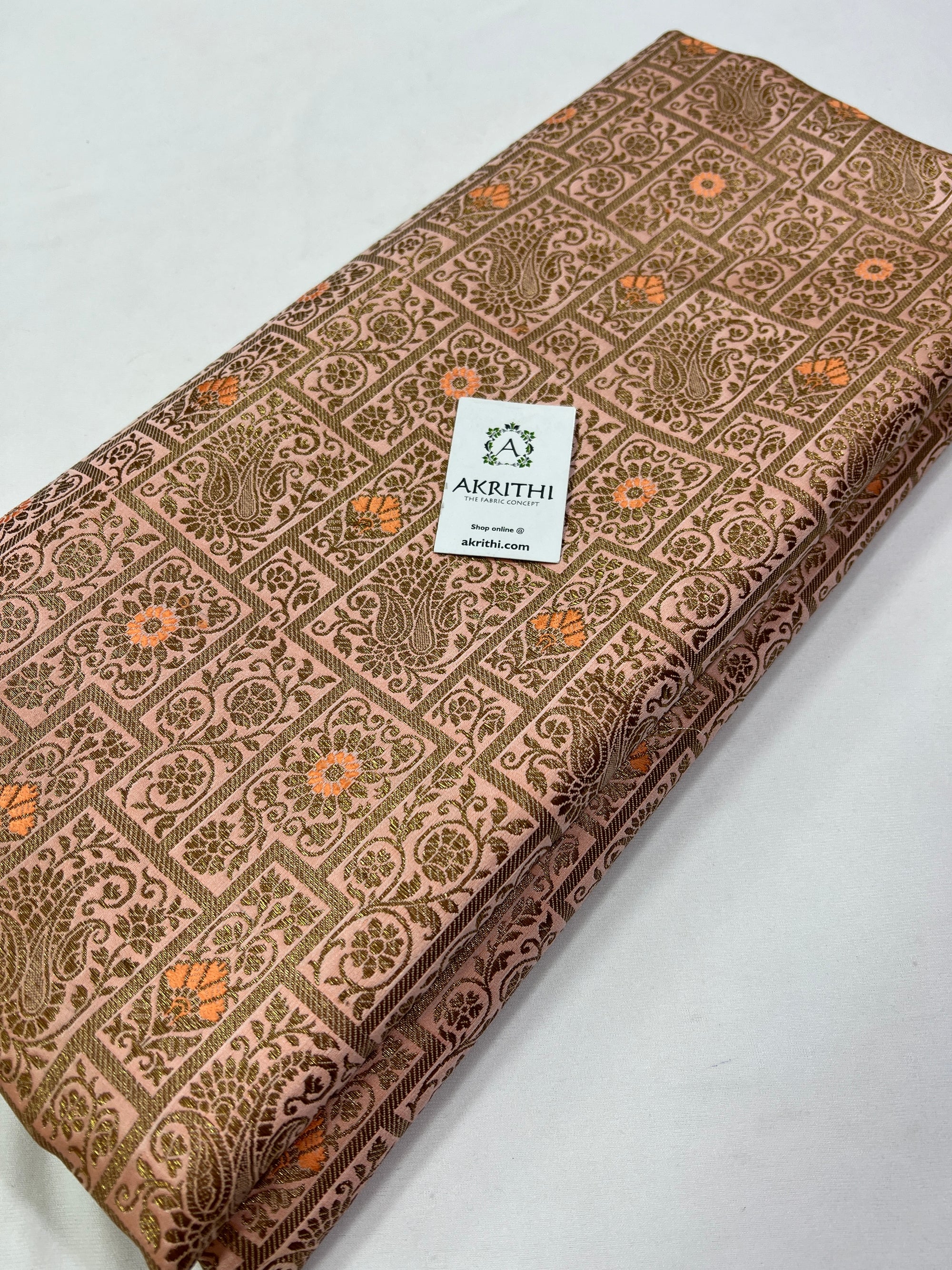 Banarasi brocade fabric peach