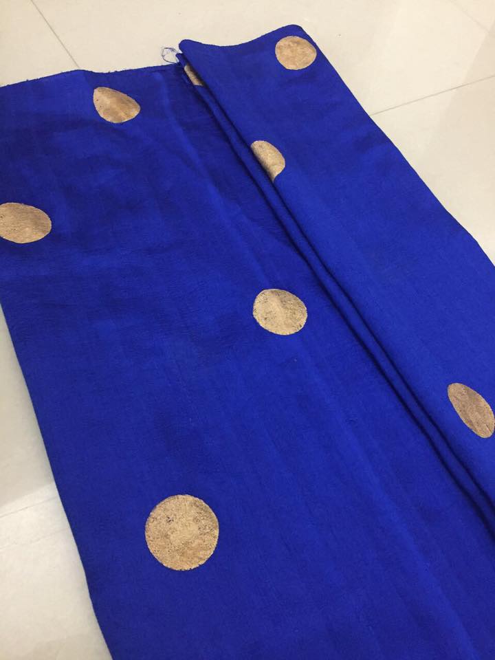 Dupion pure raw silk saree with block print