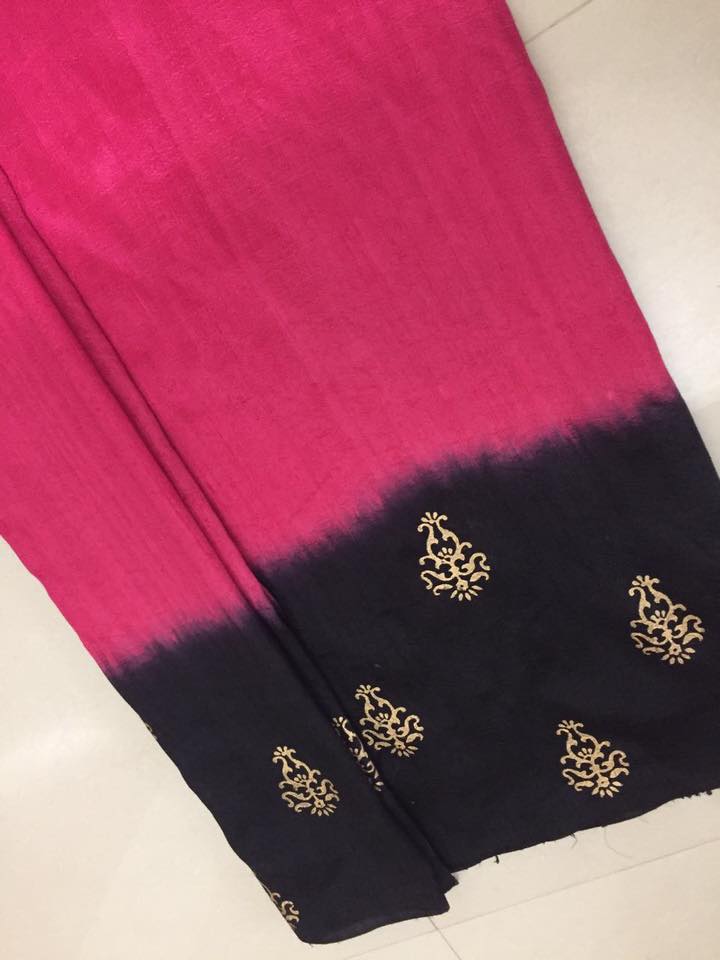 Dupion pure raw silk saree with gold print
