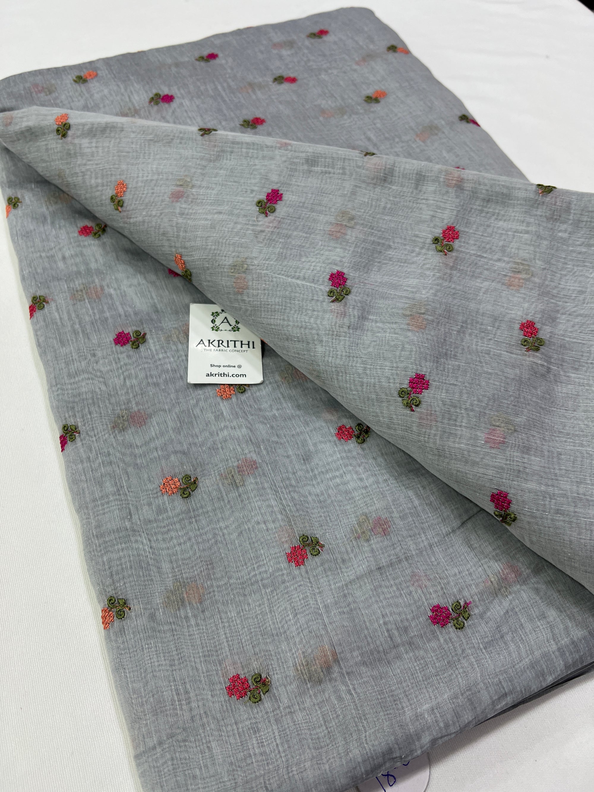 HANDLOOM MUL CHANDERI EMBROIDERED FABRIC