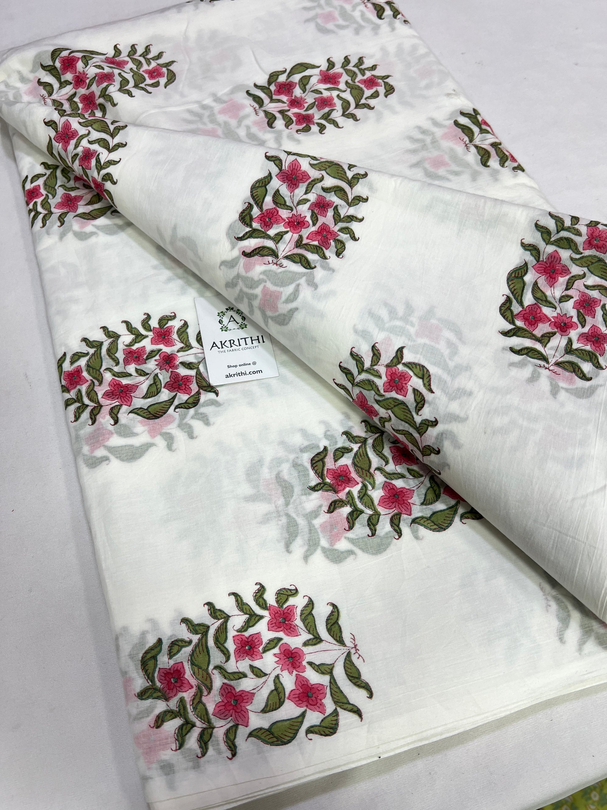 Hand block Printed pure mul cotton fabric