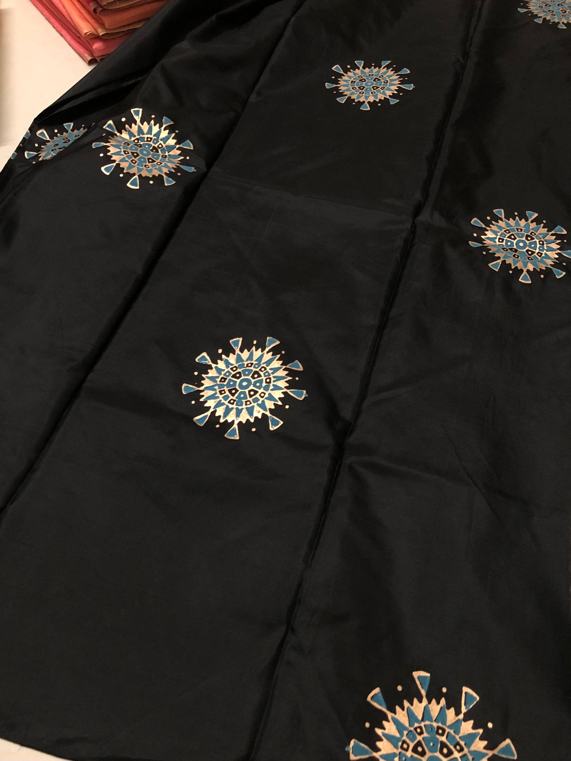 Block printed pure silk saree