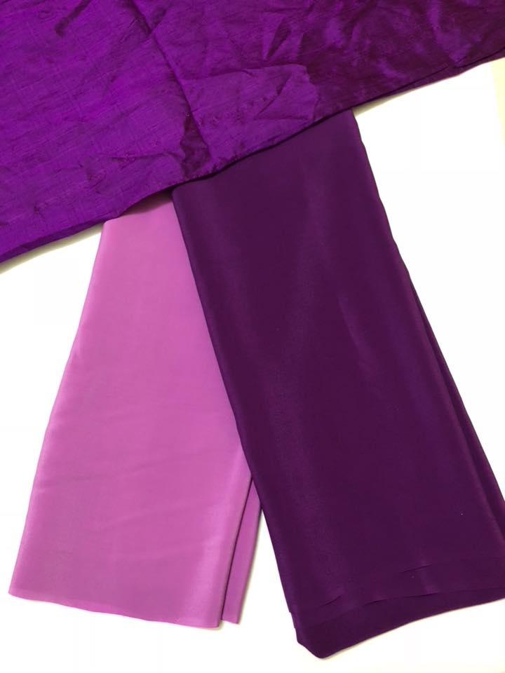 Pure silk crepe with pure raw silk blouse