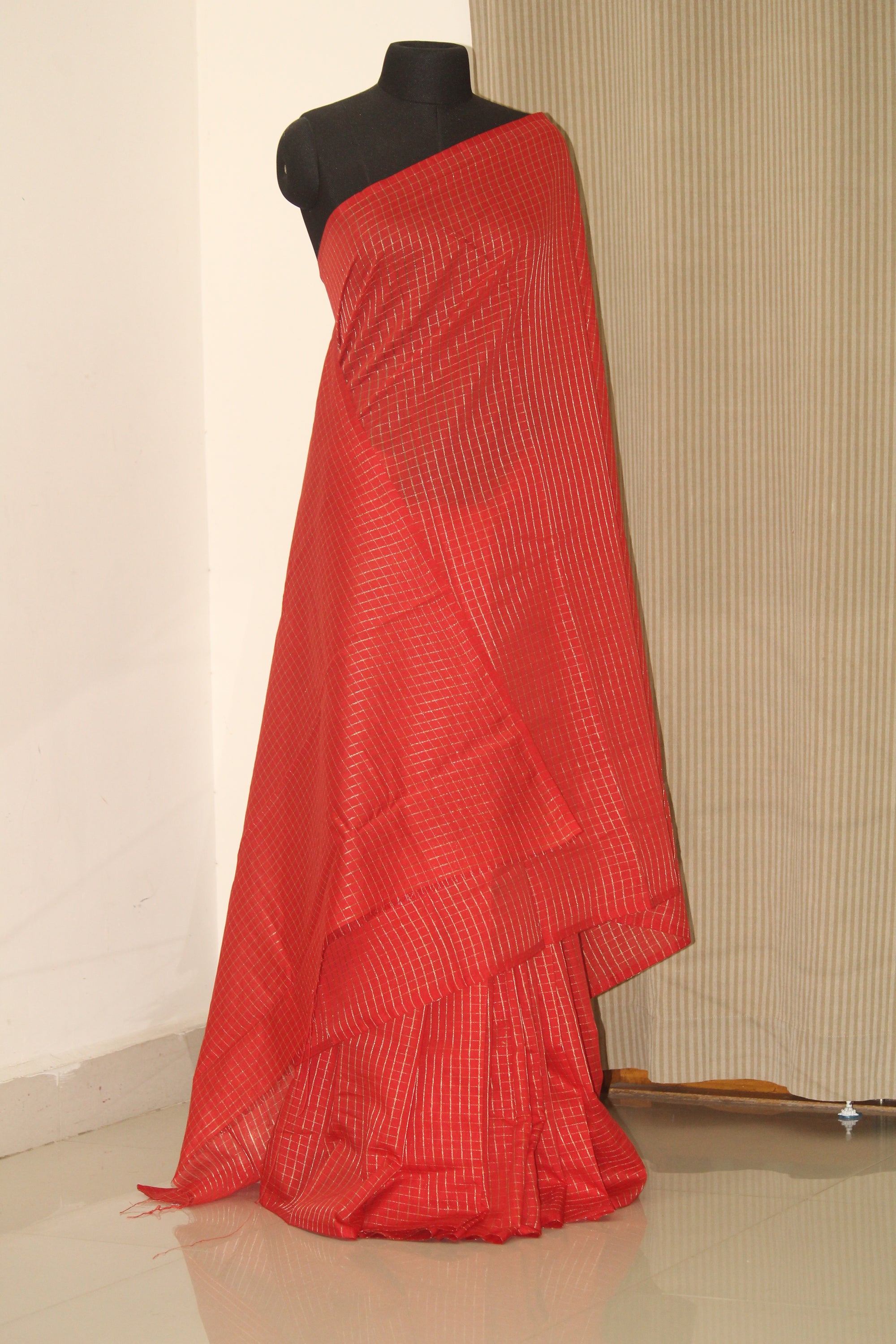 Silk cotton zari checks saree