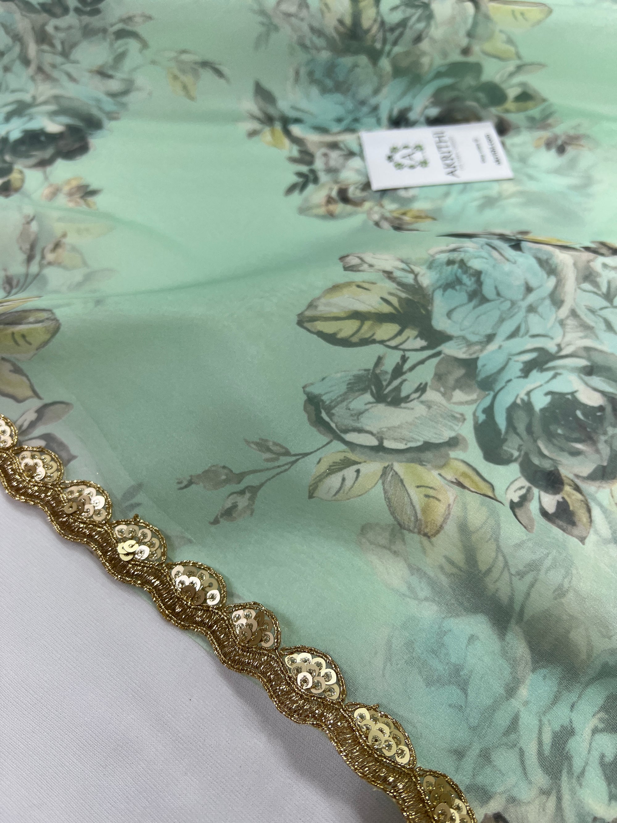 Printed Organza saree with lace