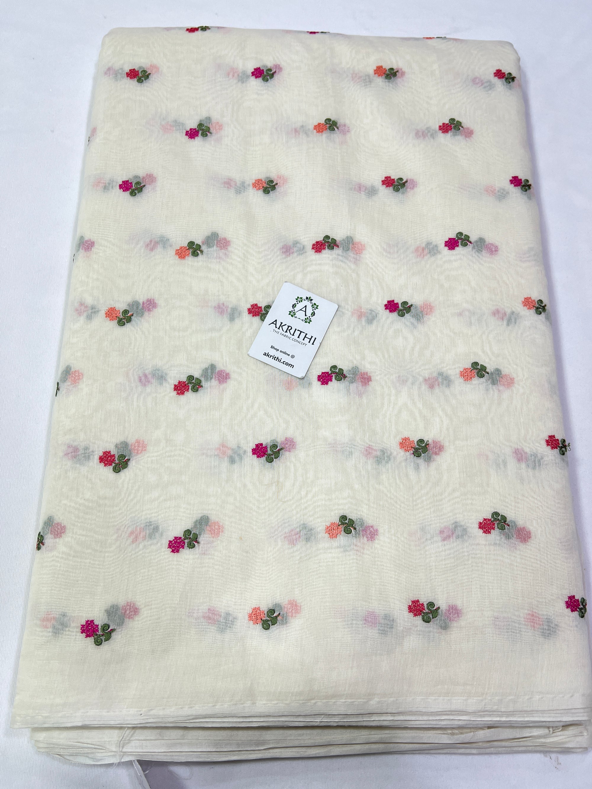 HANDLOOM MUL CHANDERI EMBROIDERED FABRIC