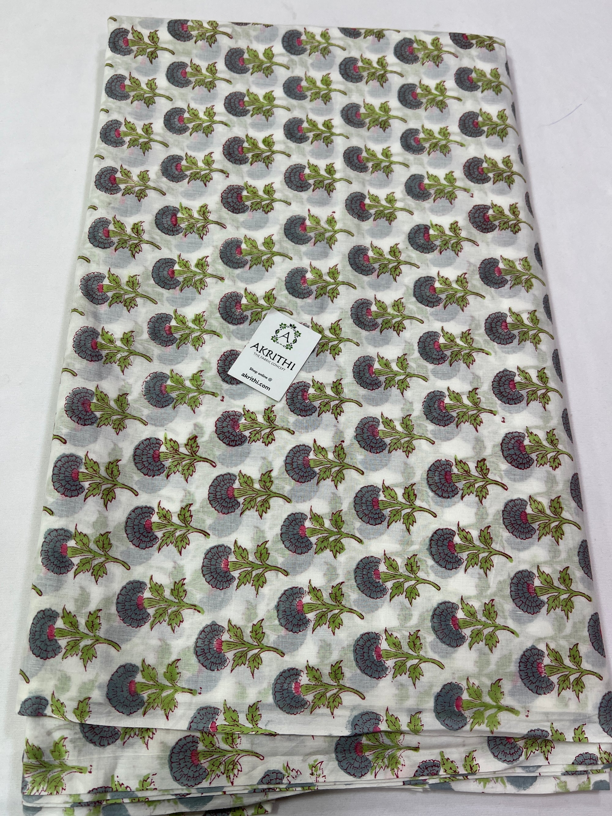 Hand Block Printed pure mul cotton fabric