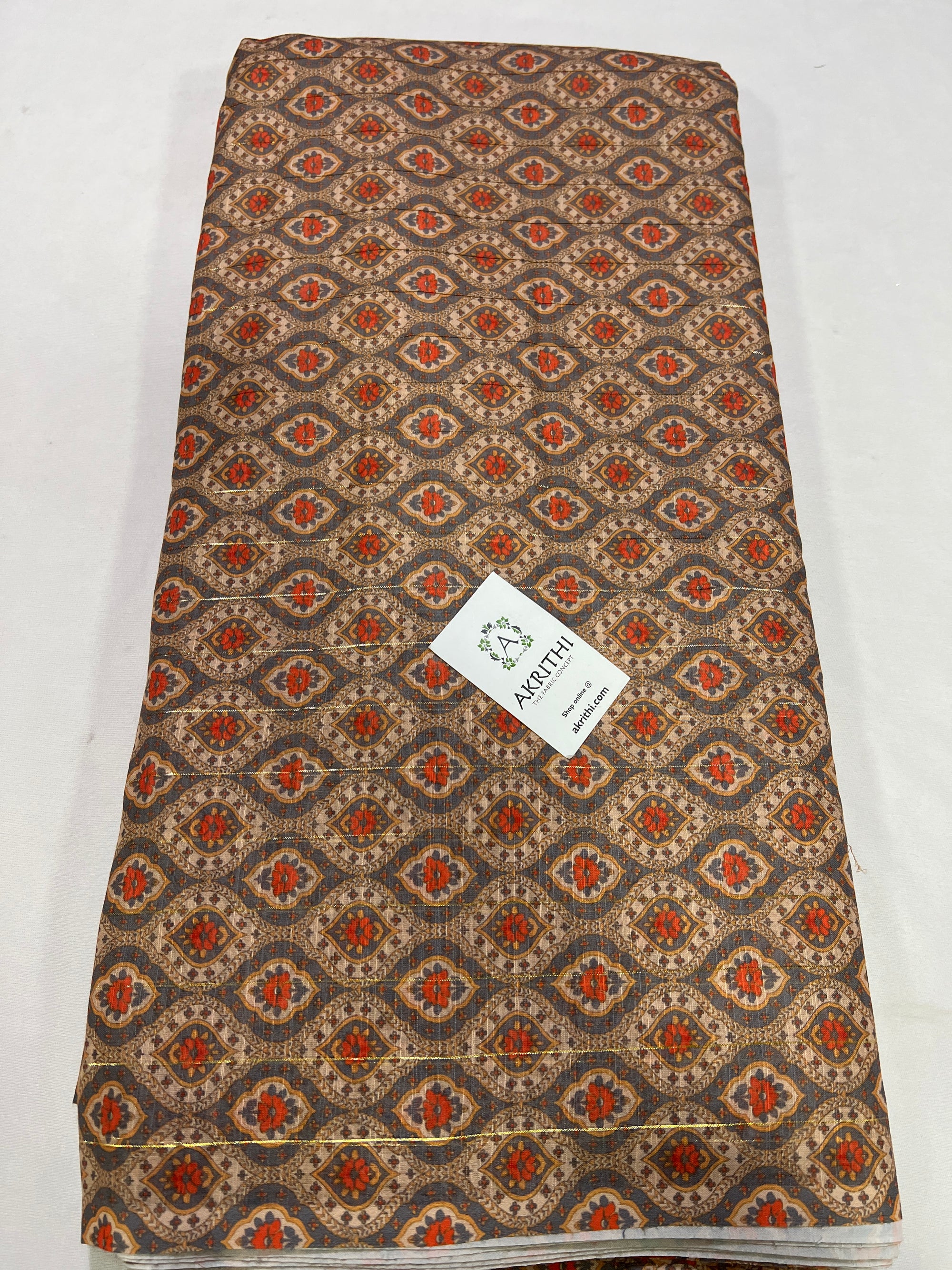 Digital printed munga cotton fabric with Zari lines
