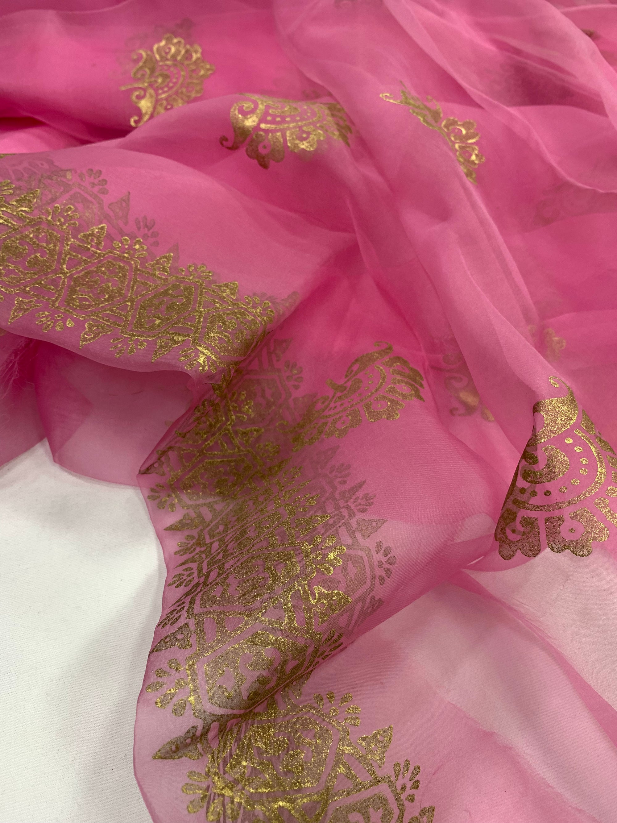 BLOCK PRINTED PURE SILK ORGANZA SAREE