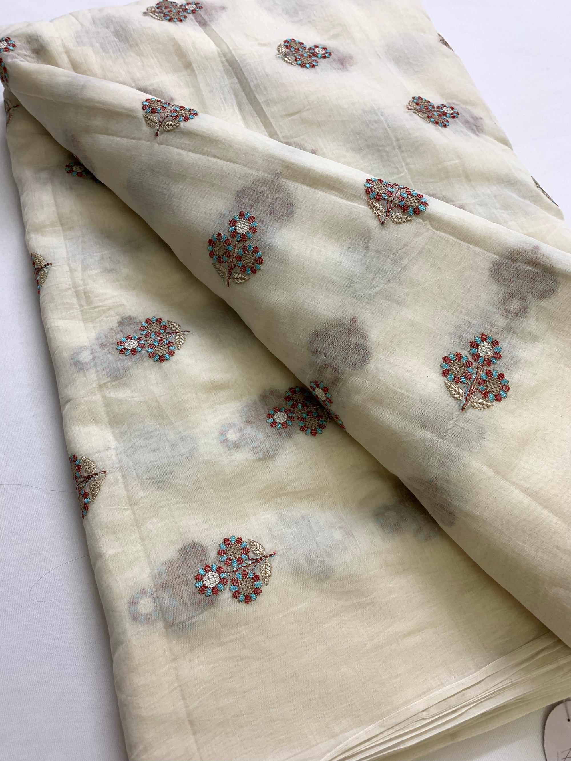 HANDLOOM MUL CHANDERI EMBROIDERED FABRIC