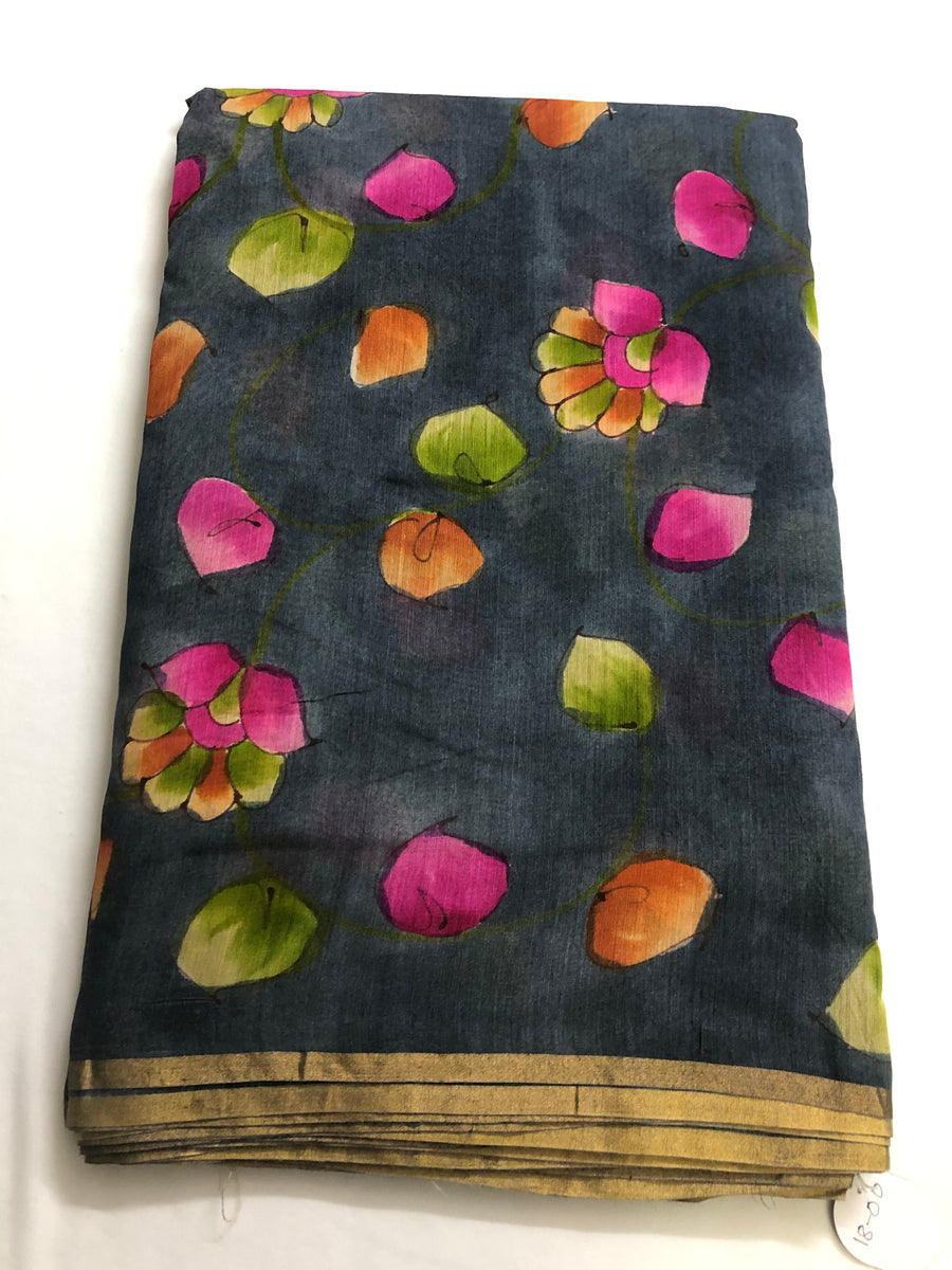 Hand Painted handloom pure munga silk fabric