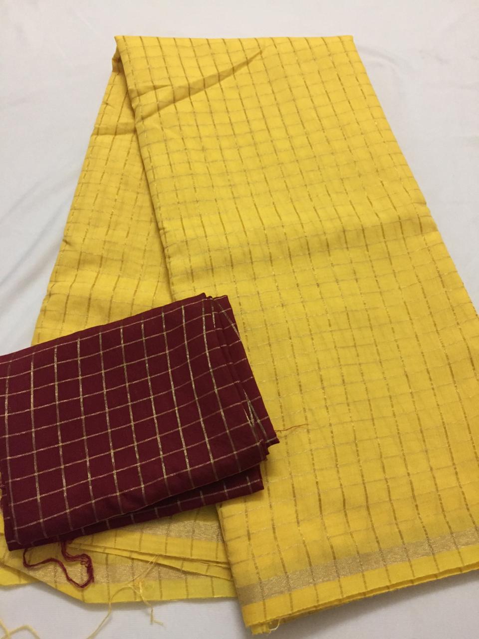 Silk zari checks saree with contrast blouse
