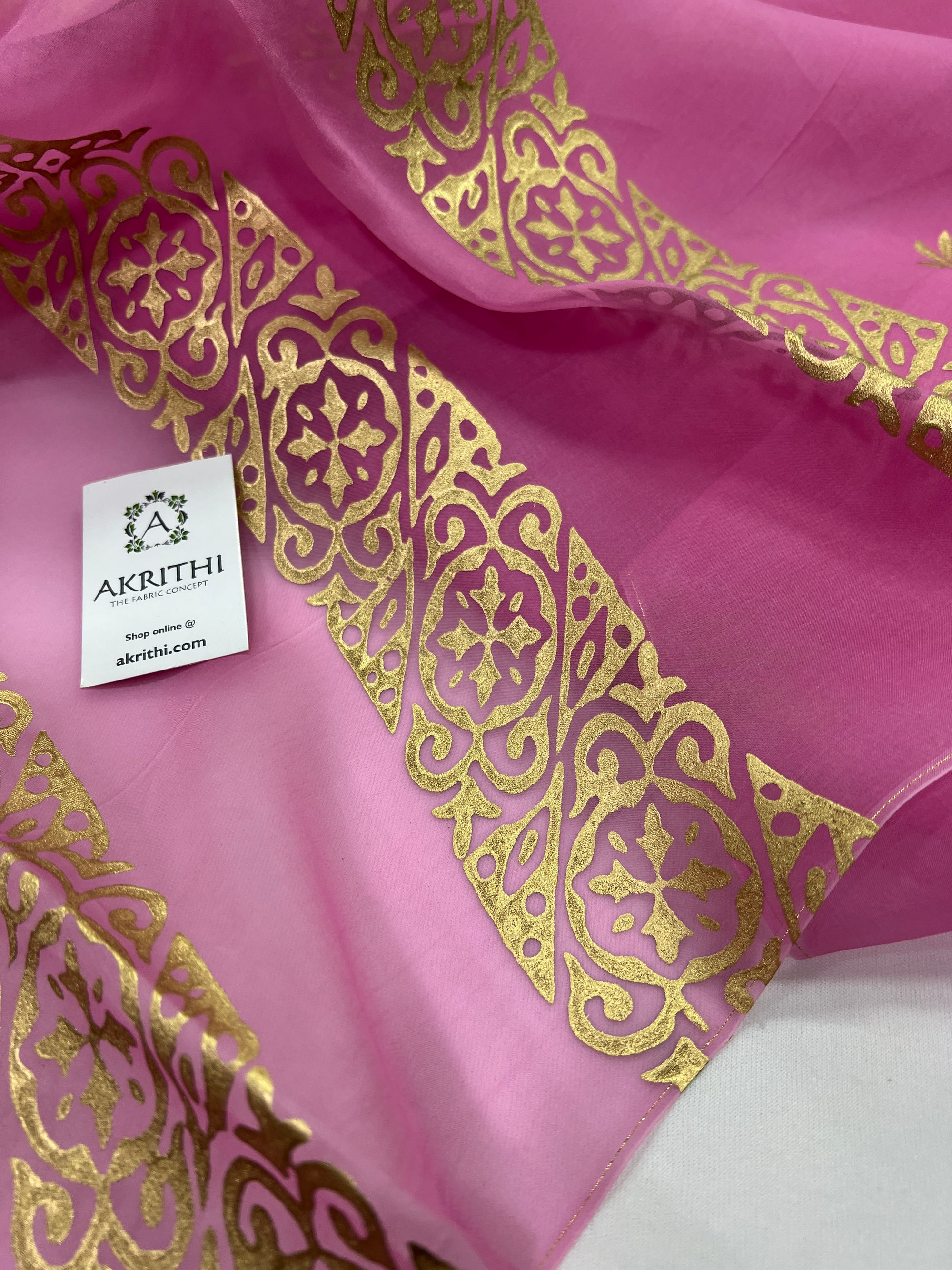BLOCK PRINTED PURE SILK ORGANZA SAREE