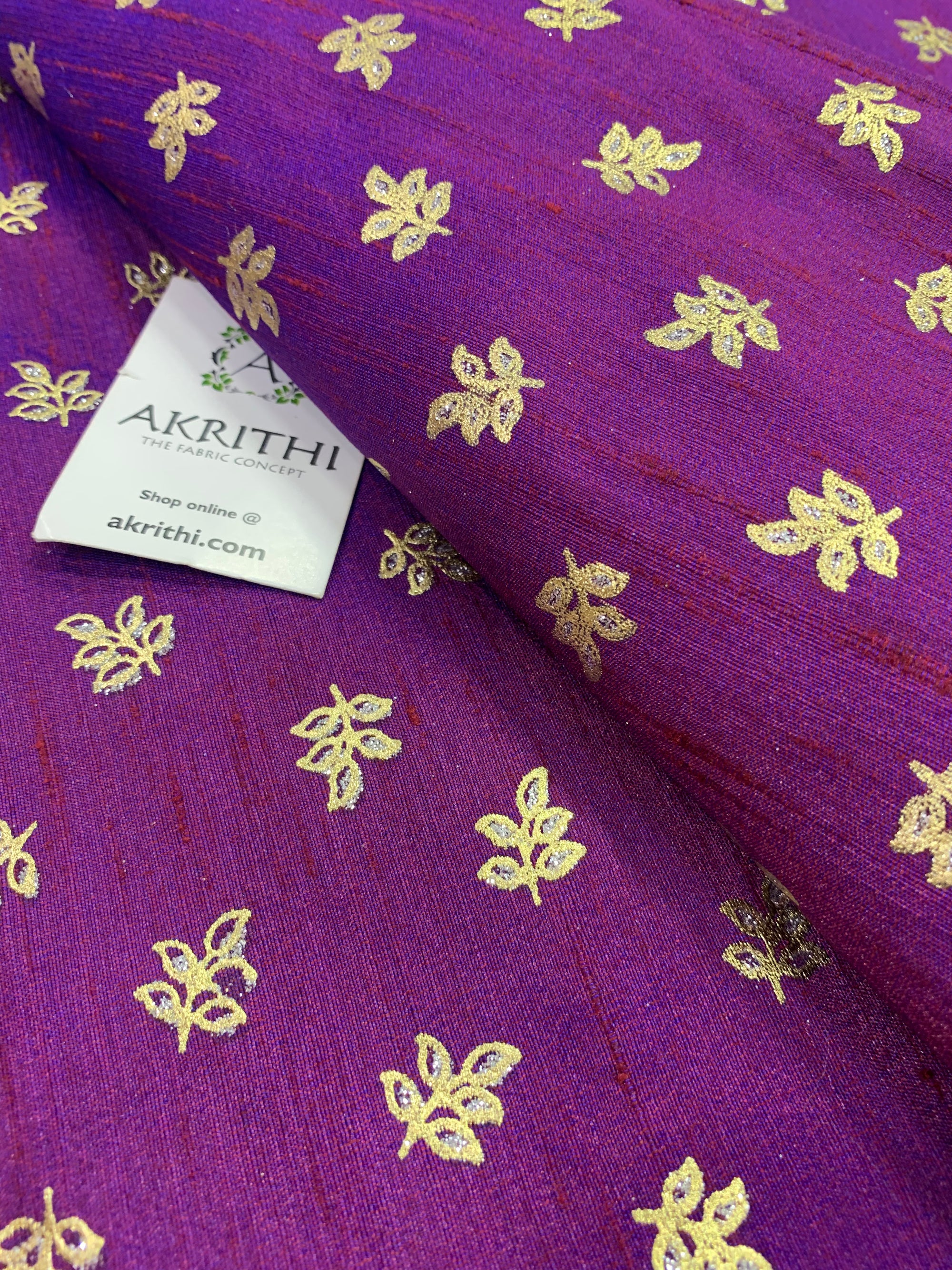 Foil printed raw silk fabric