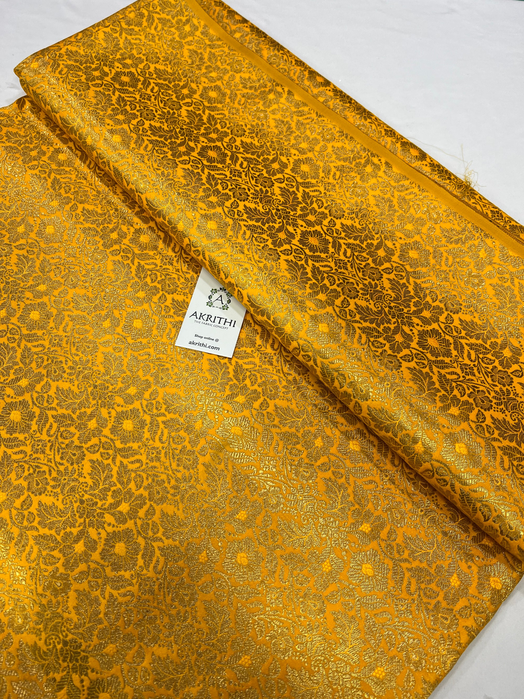 Handloom Banarasi brocade fabric yellow colour